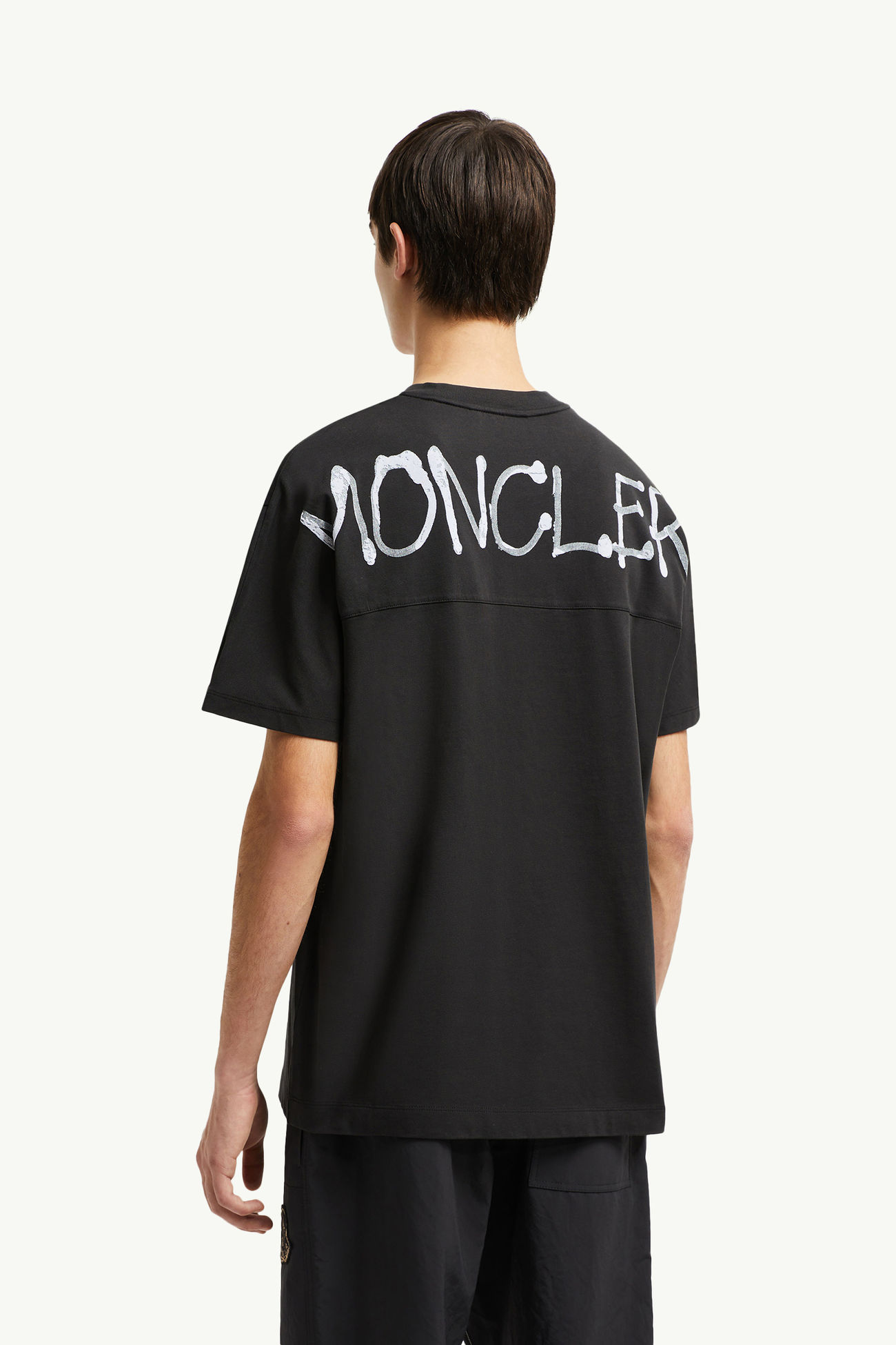 Graffiti Logo Cotton T-Shirt Men Black Moncler 4