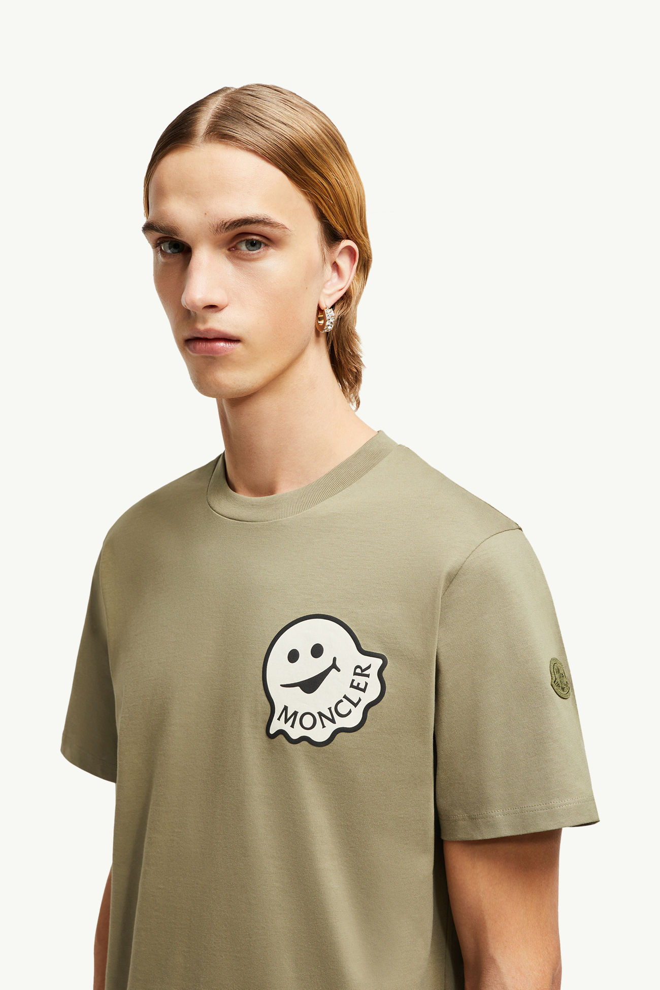 Cartoon Logo Cotton T-Shirt Men Sage Green Moncler 1