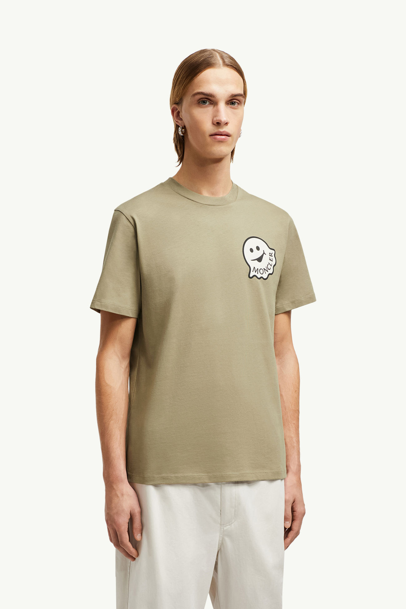 Cartoon Logo Cotton T-Shirt Men Sage Green Moncler 3
