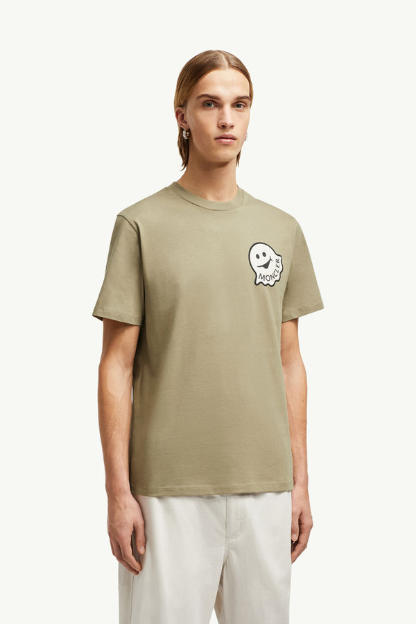T-shirt in cotone con logo cartoon Uomo Verde Salvia Moncler 3