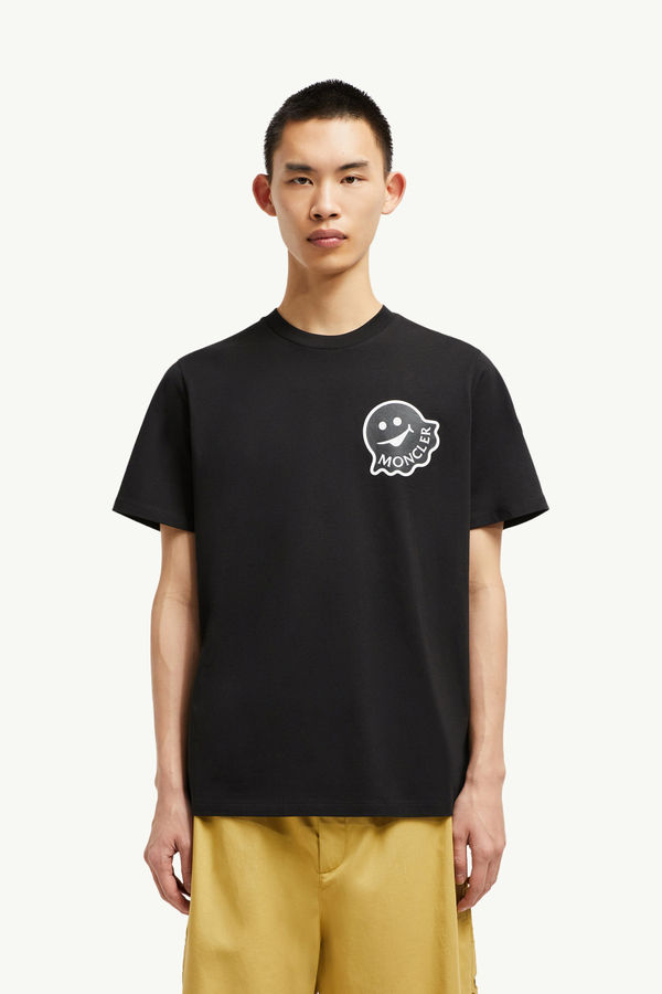 Cartoon Logo Cotton T-Shirt Men Black Moncler 3