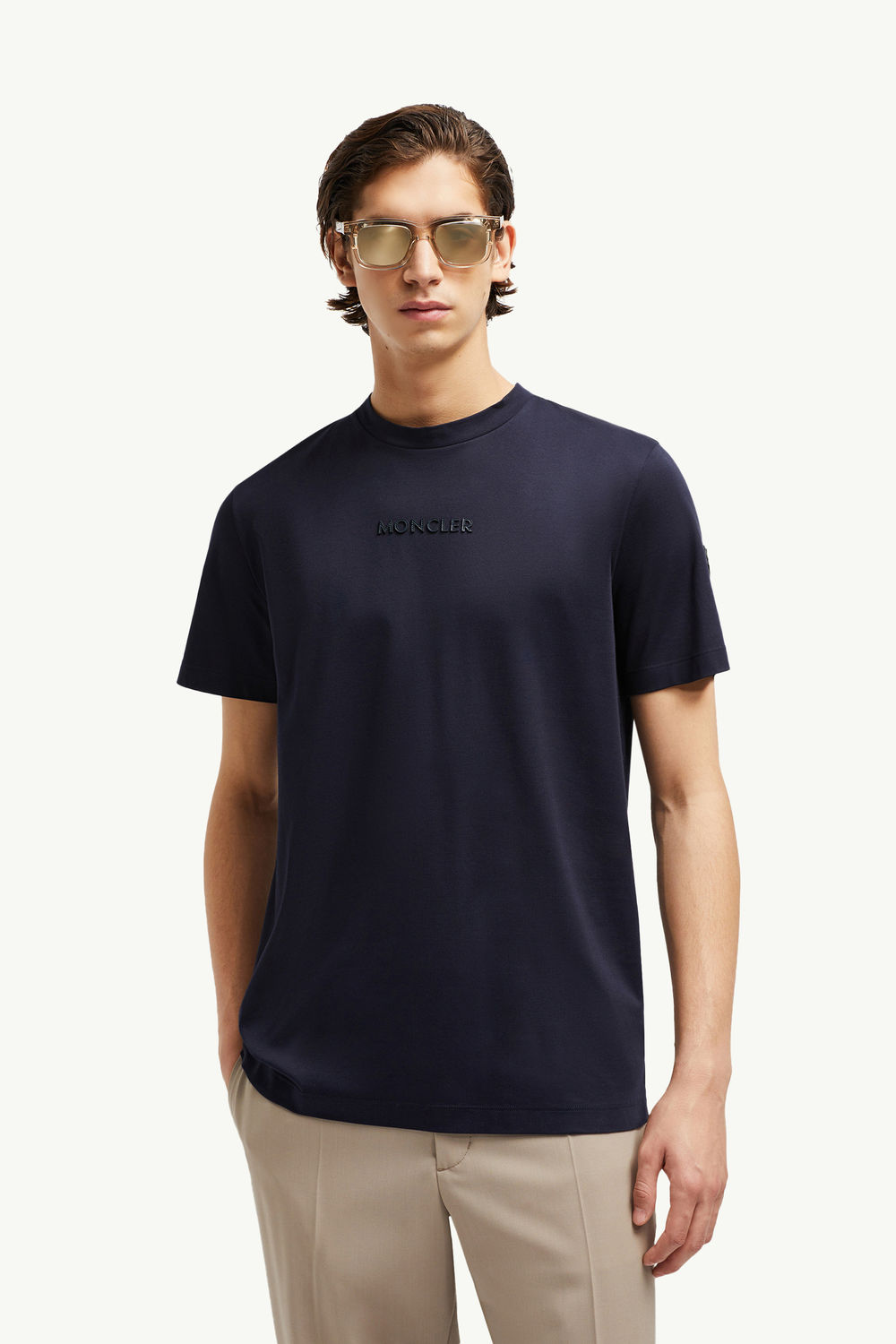 Patch Logo Cotton T-shirt Men Navy Blue Moncler 0