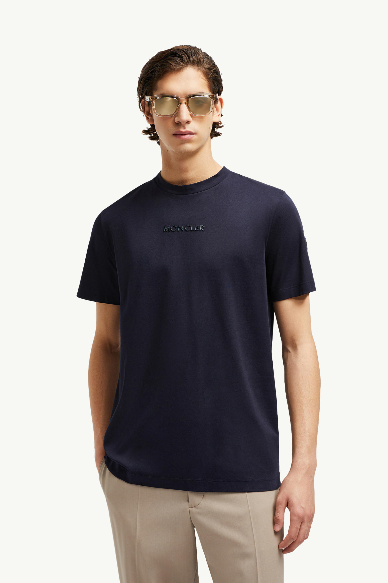 Patch Logo Cotton T-shirt Men Navy Blue Moncler 0