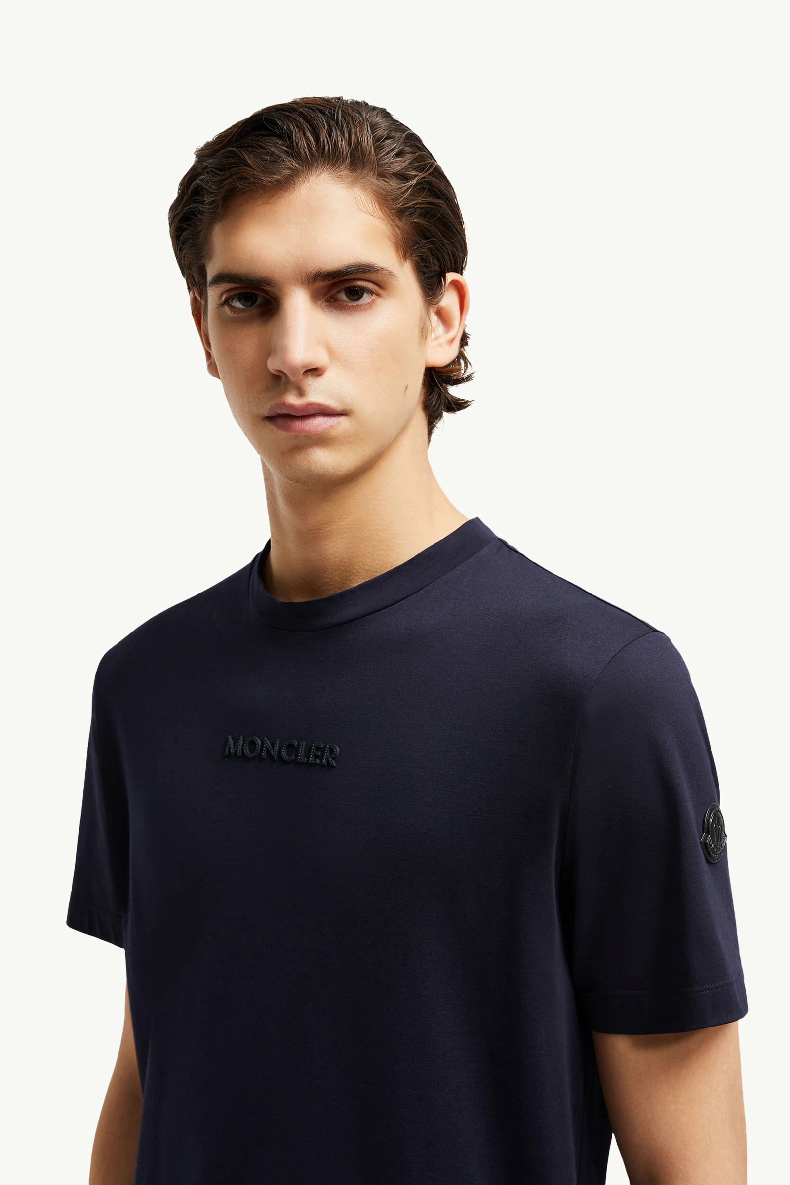 Patch Logo Cotton T-shirt Men Navy Blue Moncler 1