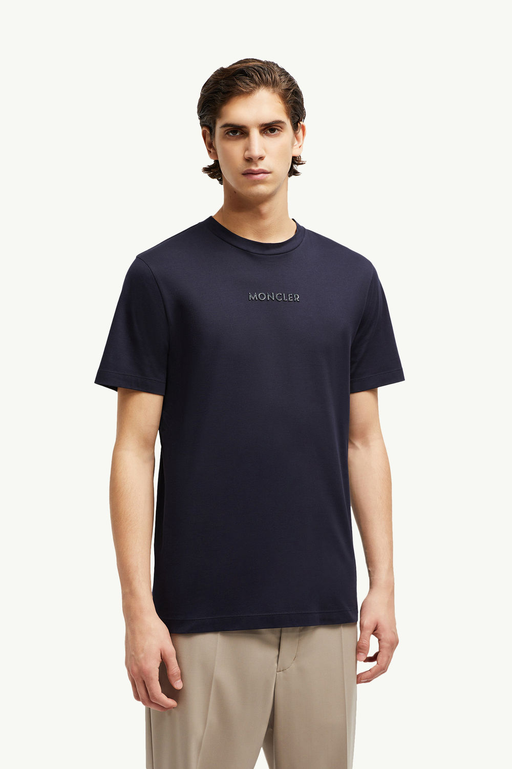 Patch Logo Cotton T-shirt Men Navy Blue Moncler 3