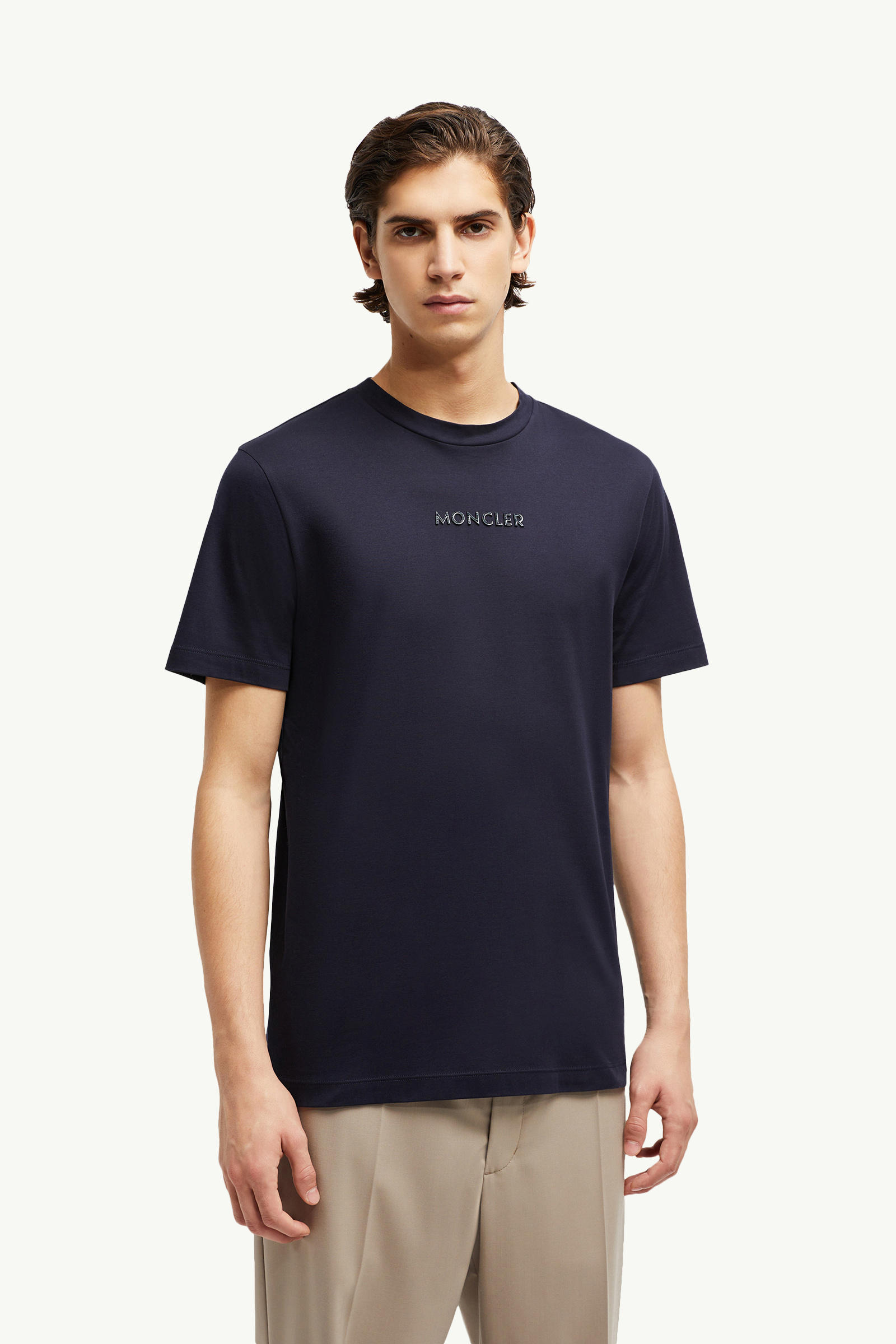 Patch Logo Cotton T-shirt Men Navy Blue Moncler 3