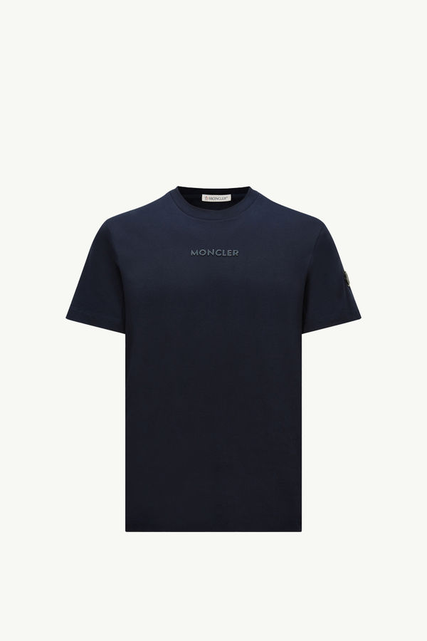 T-shirt in cotone con patch logato Uomo Blu Navy Moncler 2