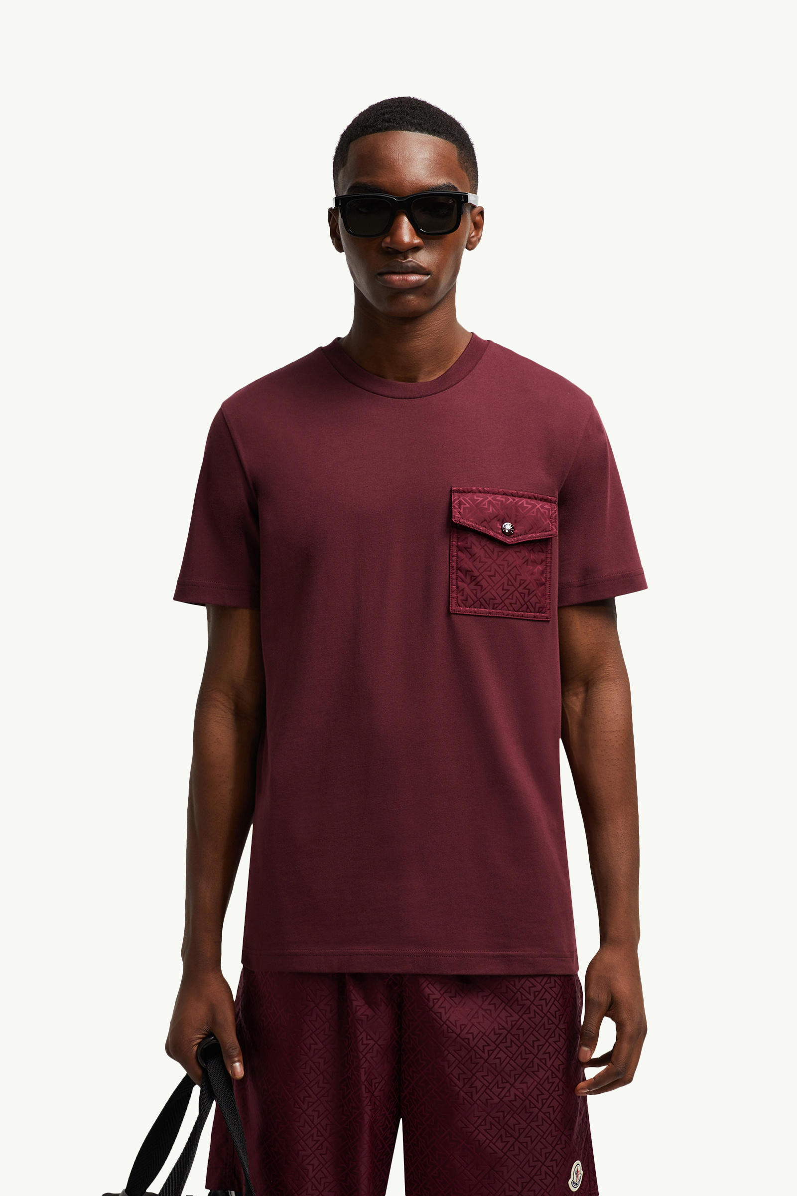 Monogram Cotton T-Shirt With Pocket Men Burgundy Moncler 0