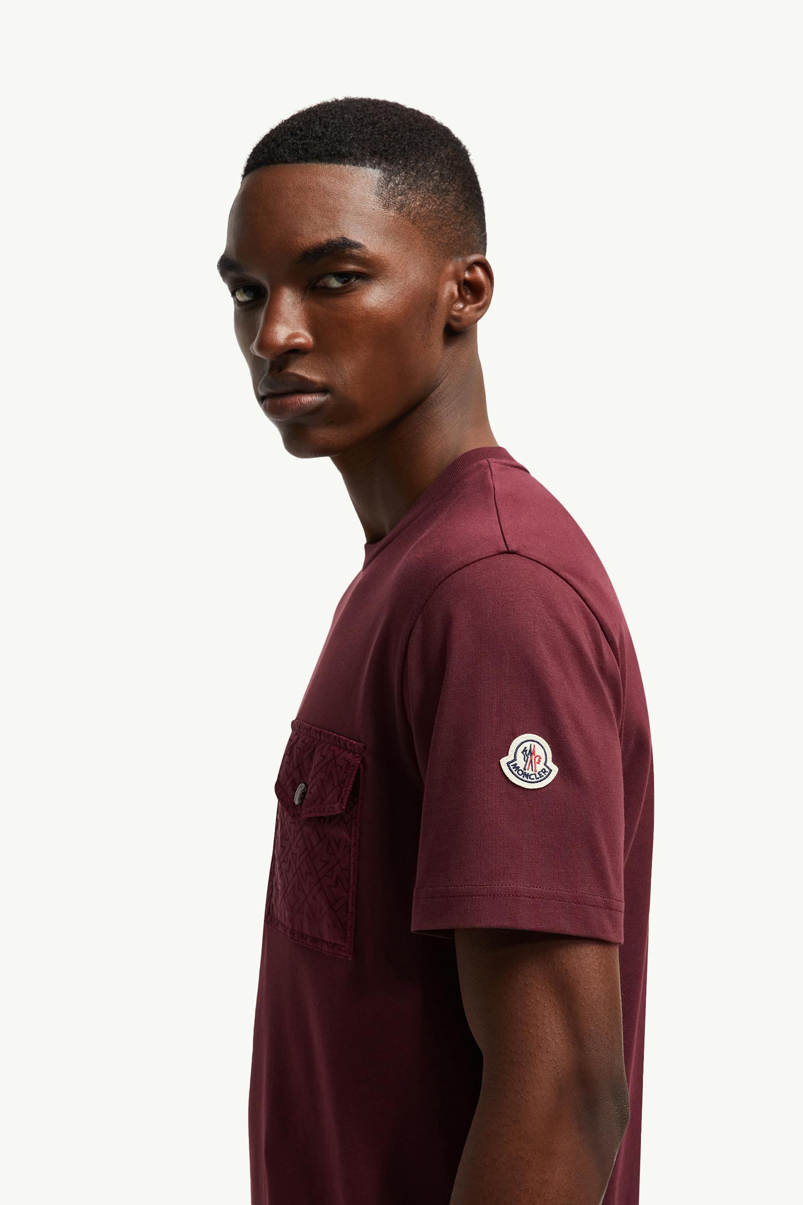 Monogram Cotton T-Shirt With Pocket Men Burgundy Moncler 1