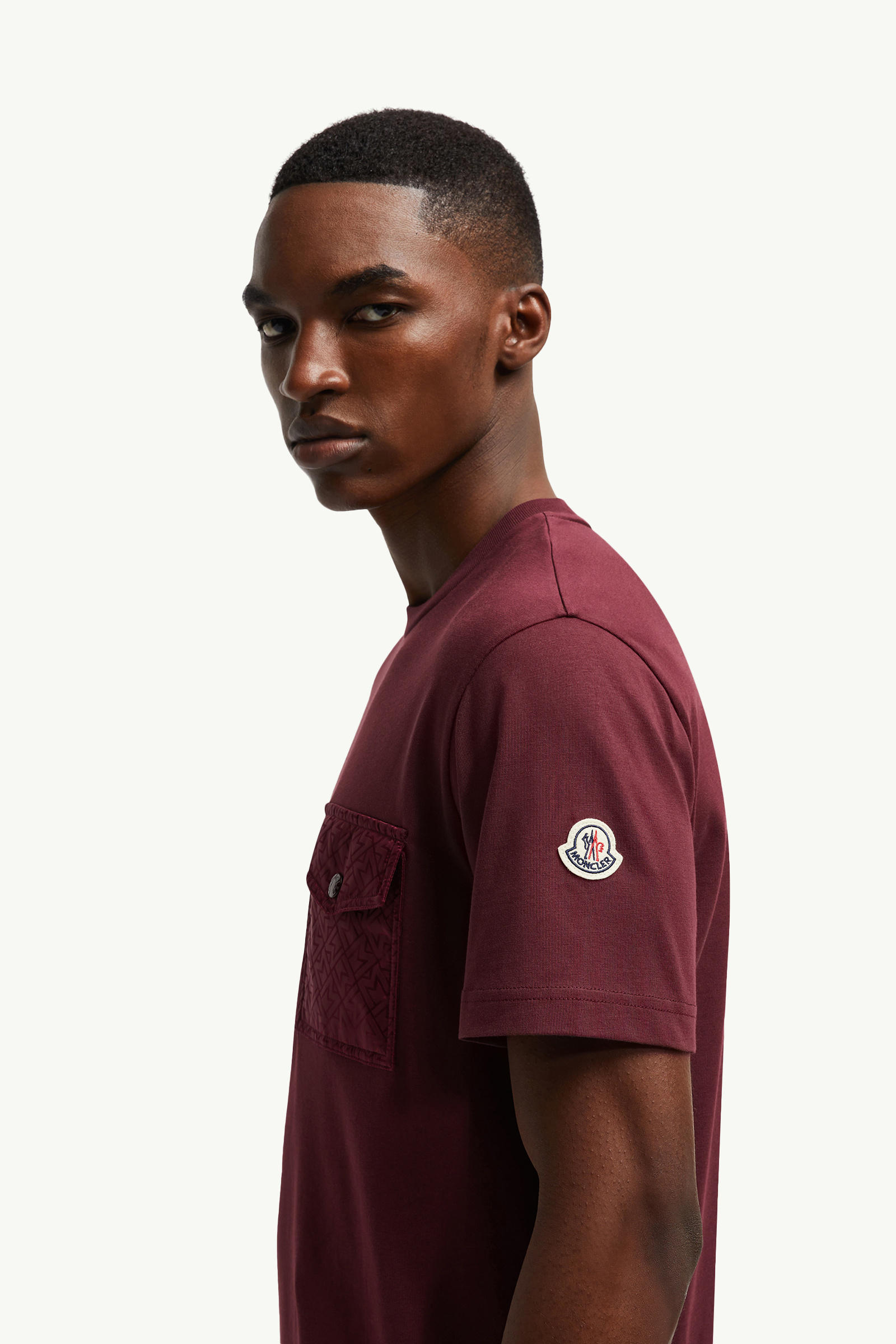 Monogram Cotton T-Shirt With Pocket Men Burgundy Moncler 1