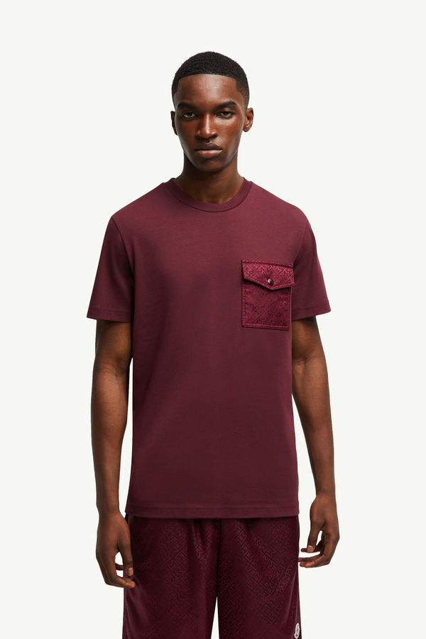 Monogram Cotton T-Shirt With Pocket Men Burgundy Moncler 3