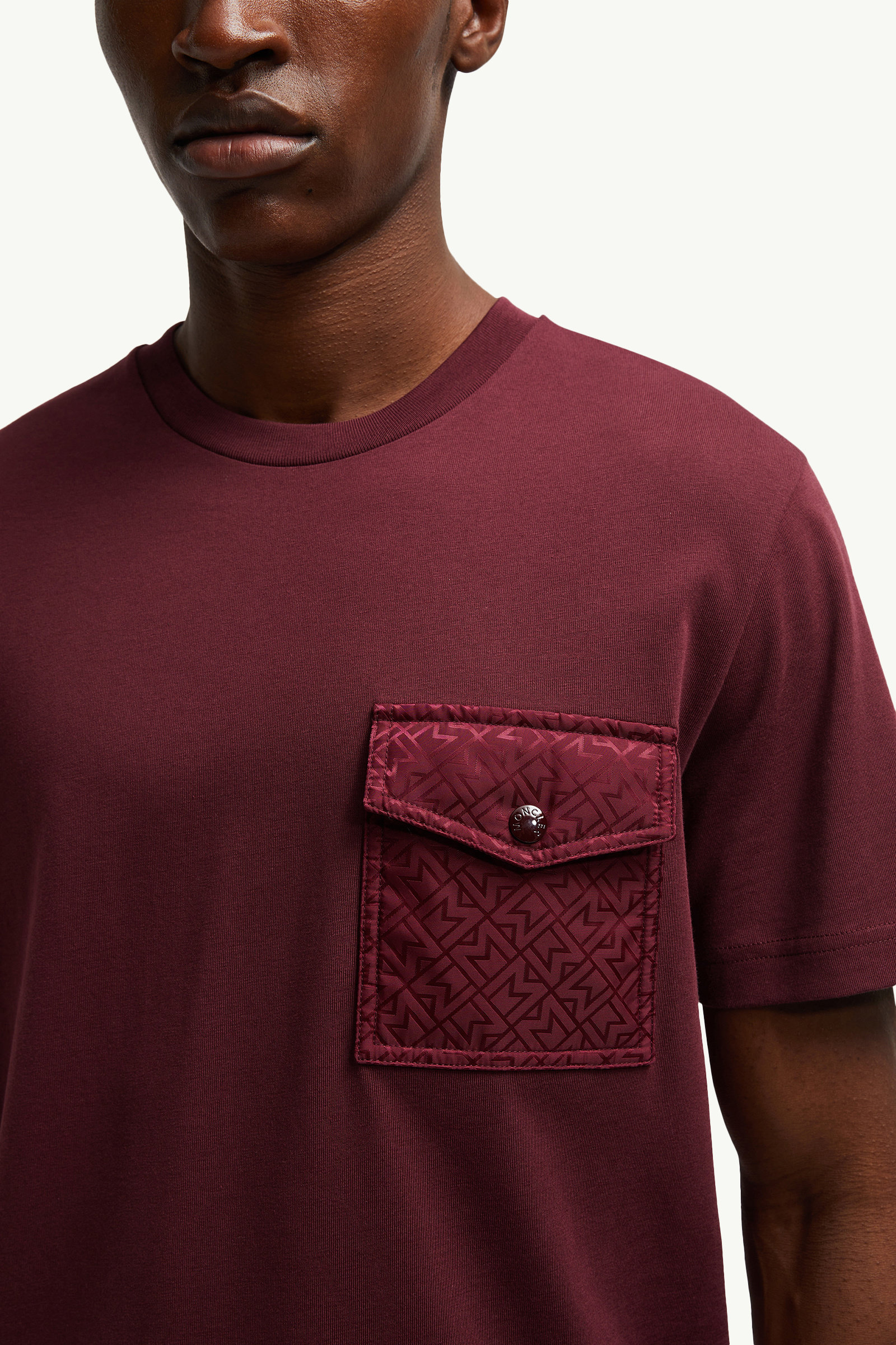 Monogram Cotton T-Shirt With Pocket Men Burgundy Moncler 5