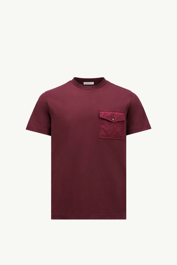 Monogram Cotton T-Shirt With Pocket Men Burgundy Moncler 2