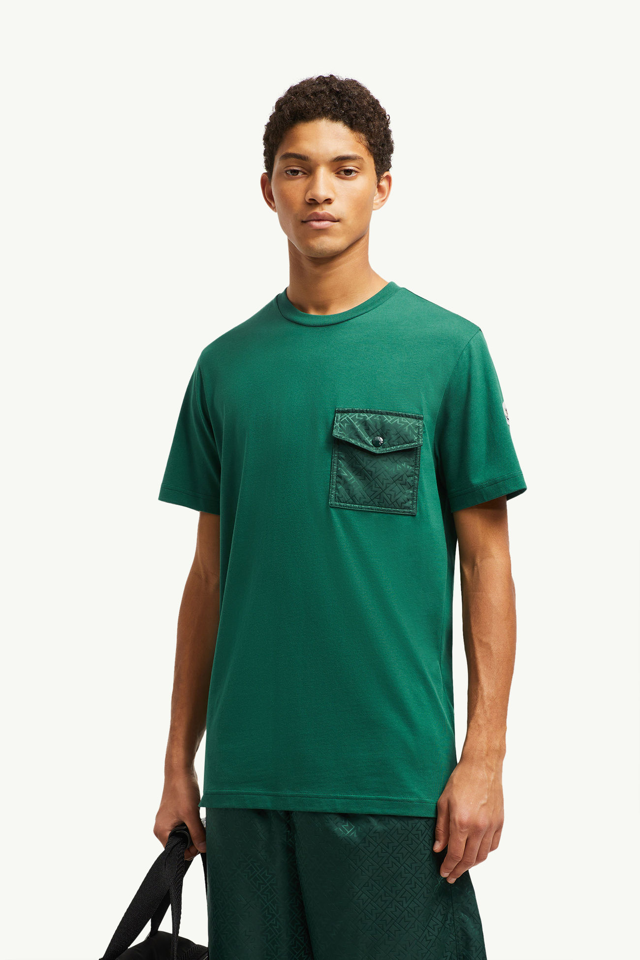 Monogram Cotton T-Shirt With Pocket Men Emerald Green Moncler 0