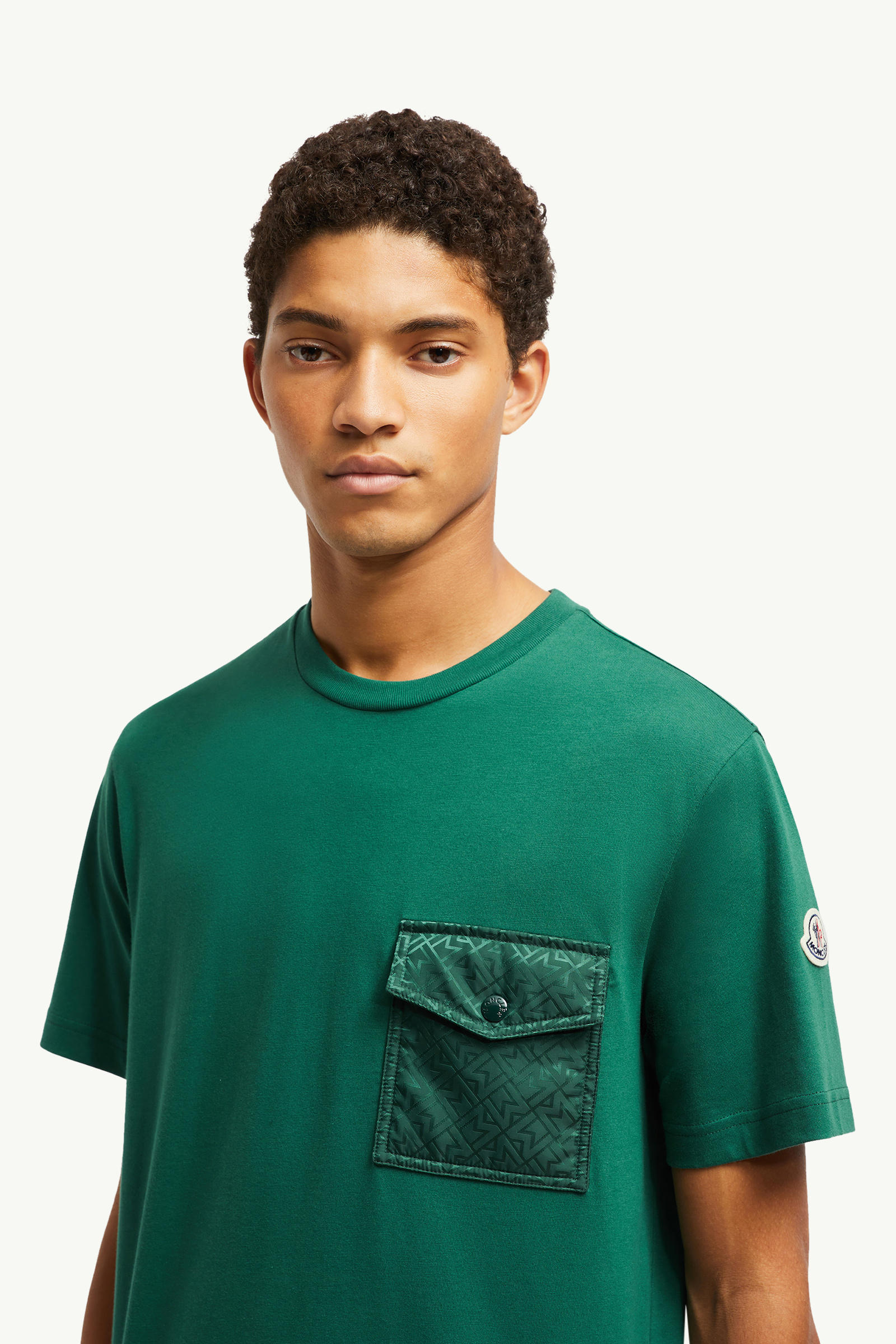 Monogram Cotton T-Shirt With Pocket Men Emerald Green Moncler 1