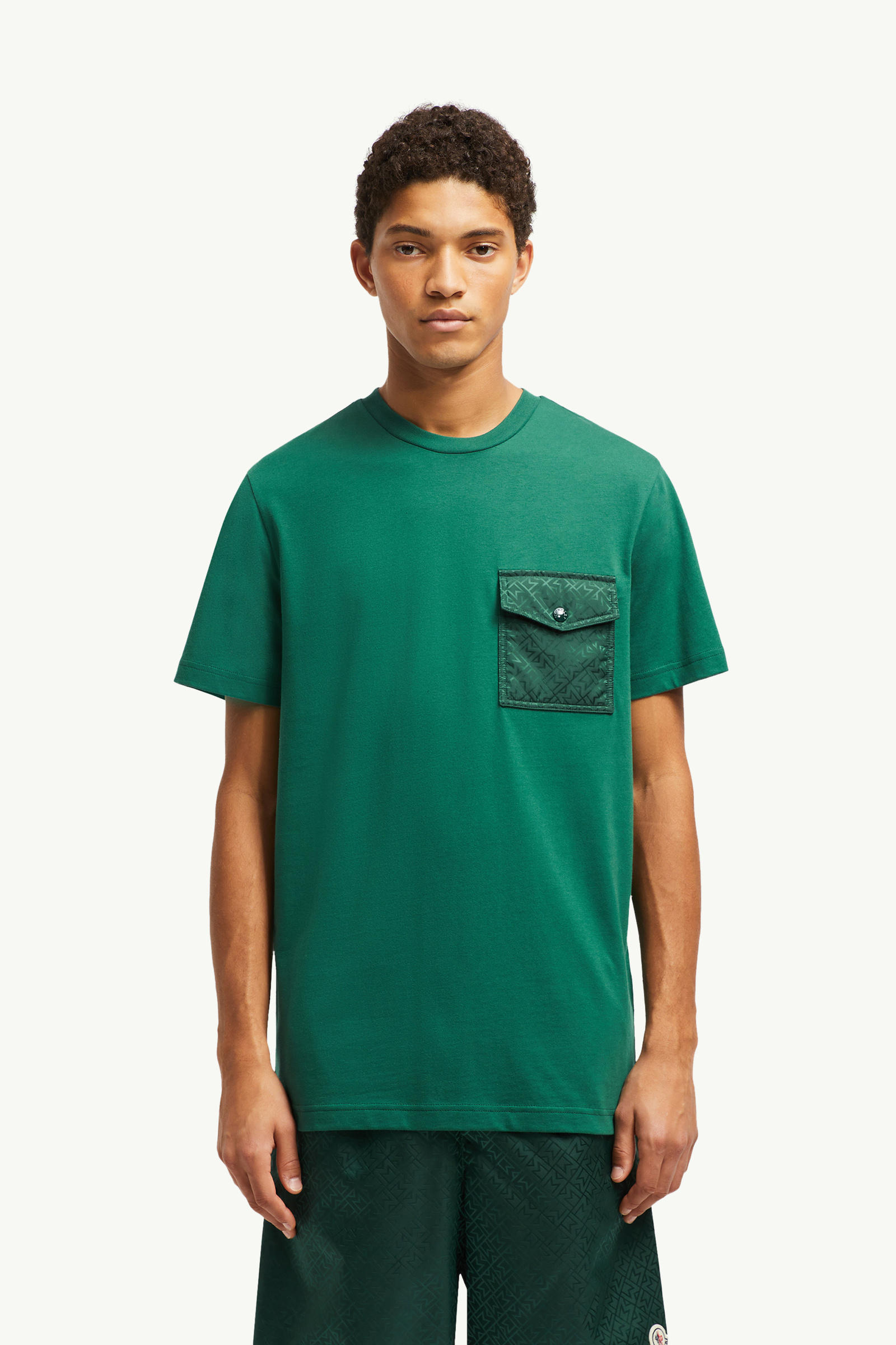Monogram Cotton T-Shirt With Pocket Men Emerald Green Moncler 3