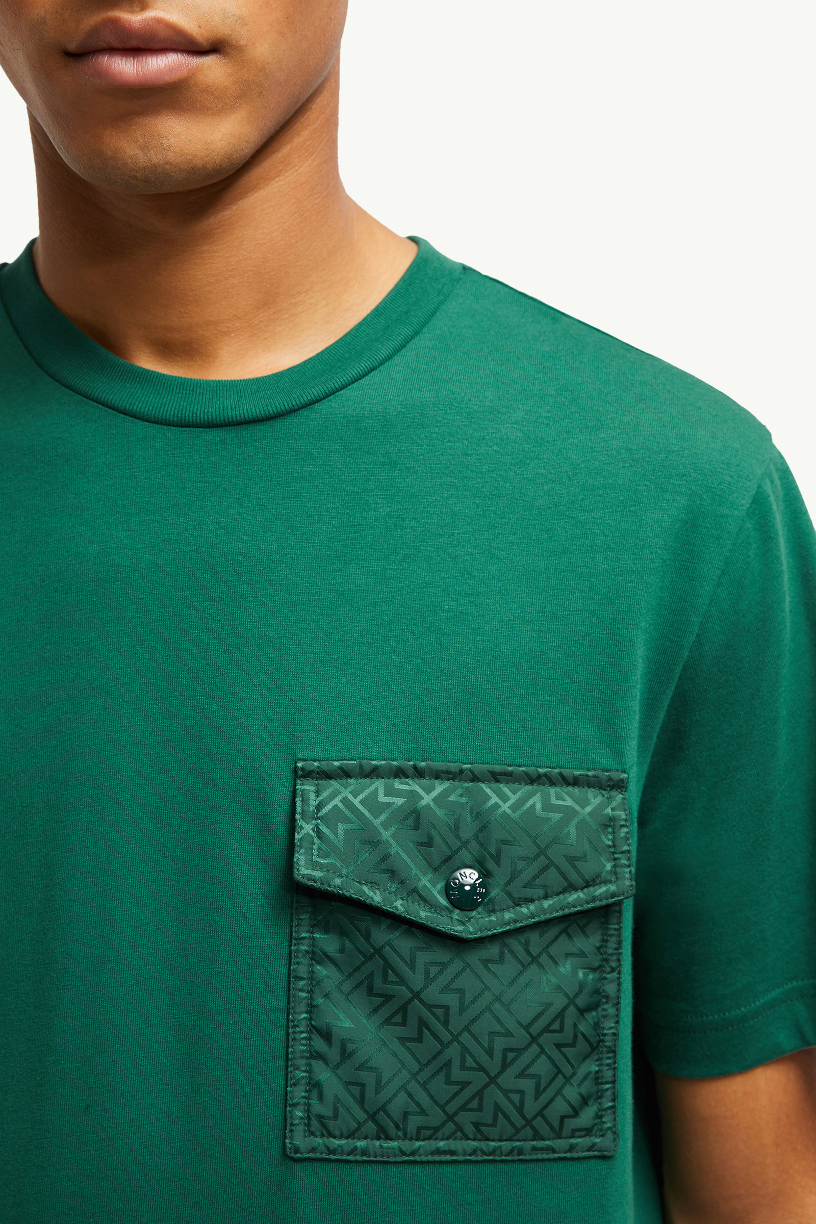Monogram Cotton T-Shirt With Pocket Men Emerald Green Moncler 5