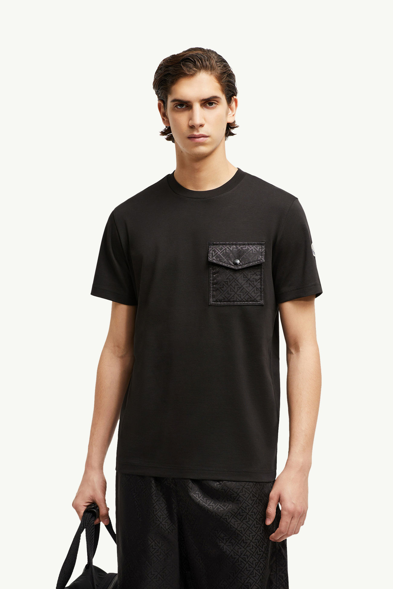 Monogram Cotton T-Shirt With Pocket Men Black Moncler 0