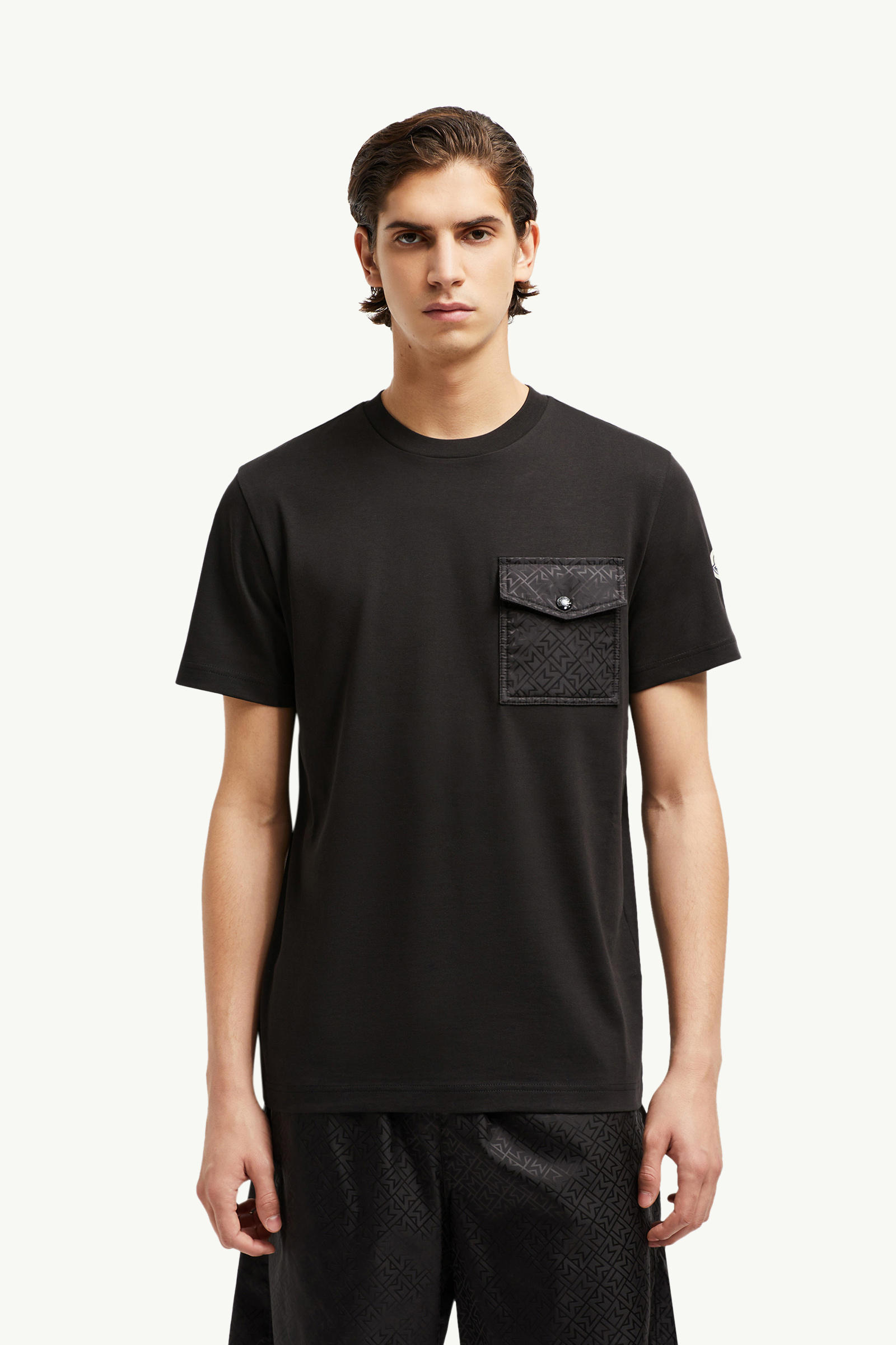 Monogram Cotton T-Shirt With Pocket Men Black Moncler 3