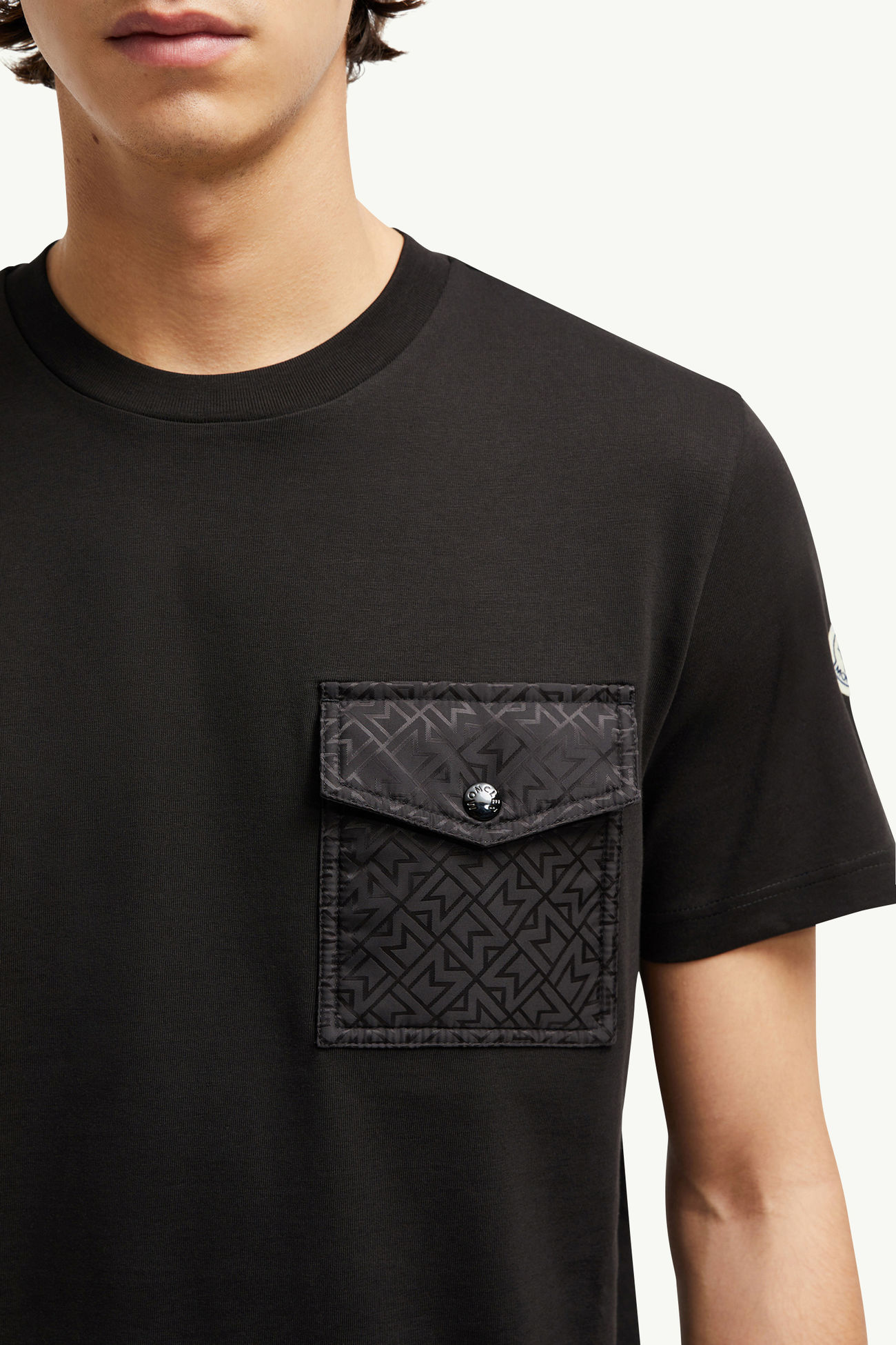 Monogram Cotton T-Shirt With Pocket Men Black Moncler 5