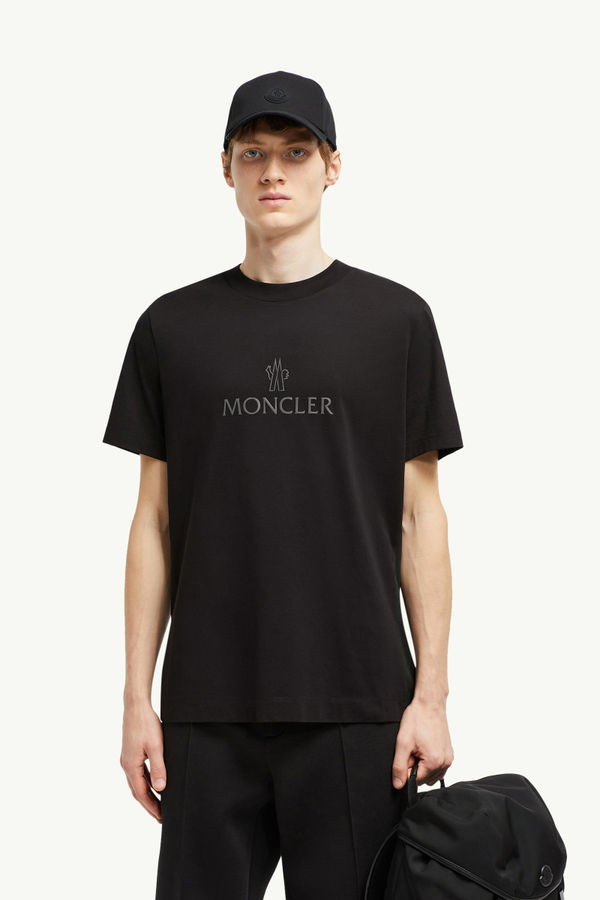 Camiseta de algodón con logotipo Hombre Negro Moncler 0