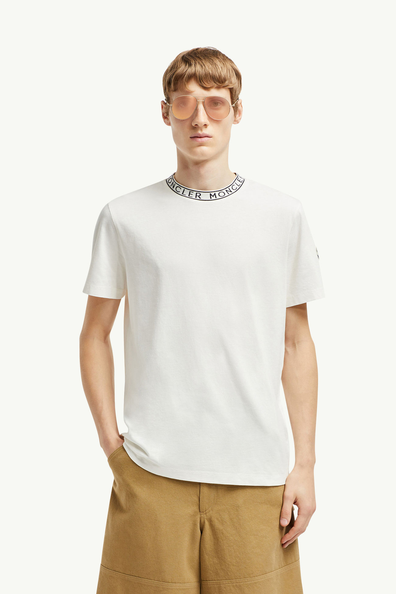 T-Shirt aus Baumwolle mit Logobesatz Herren Offwhite Moncler 0