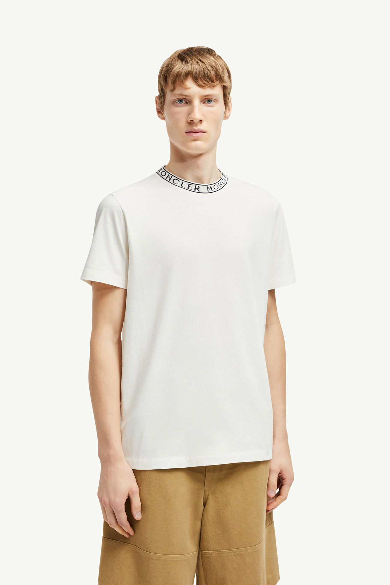 T-shirt en coton à finitions logo Hommes Blanc Cassé Moncler 3