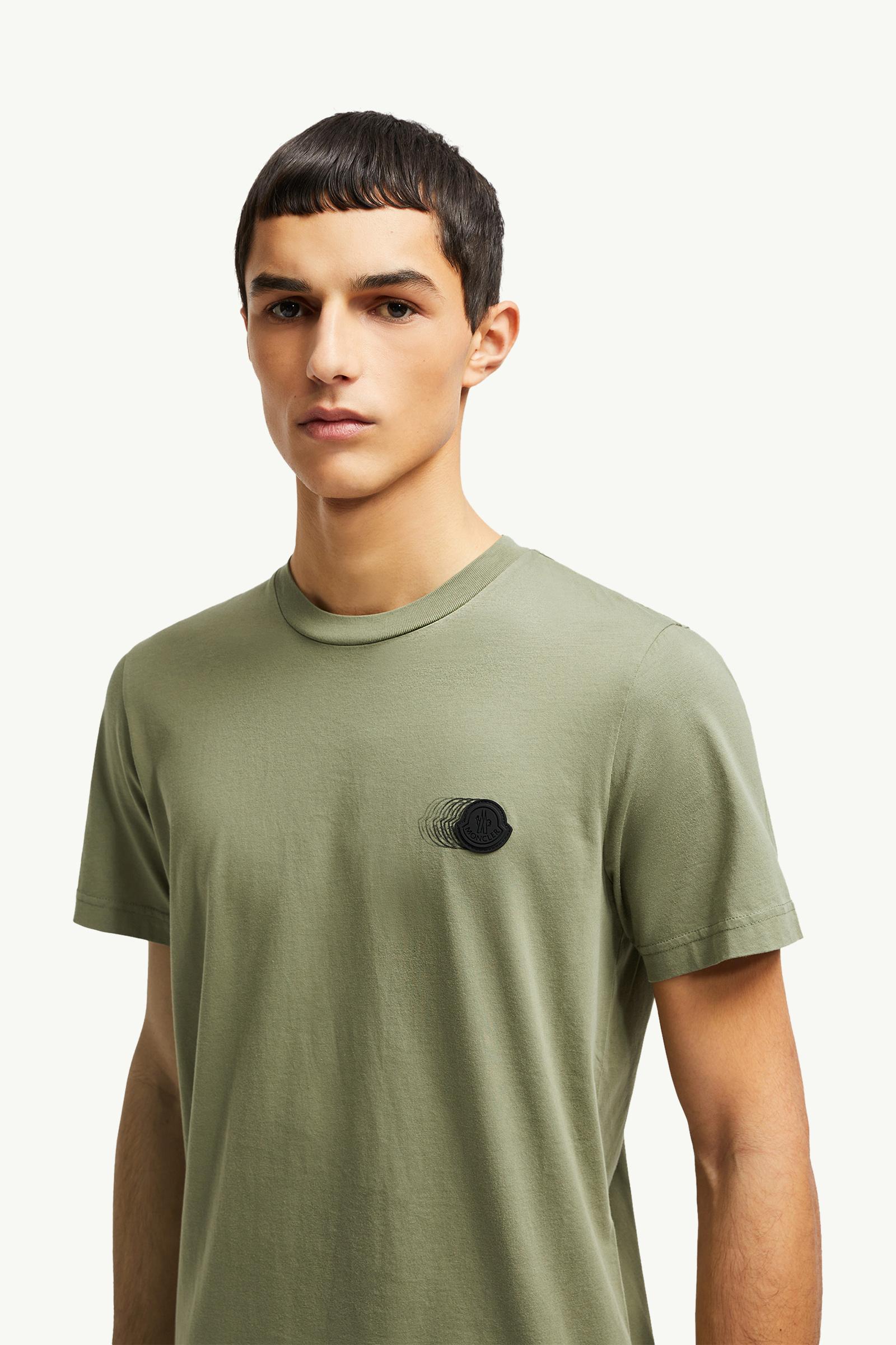 Faded Logo Motif Cotton T-Shirt Men Sage Green Moncler 1