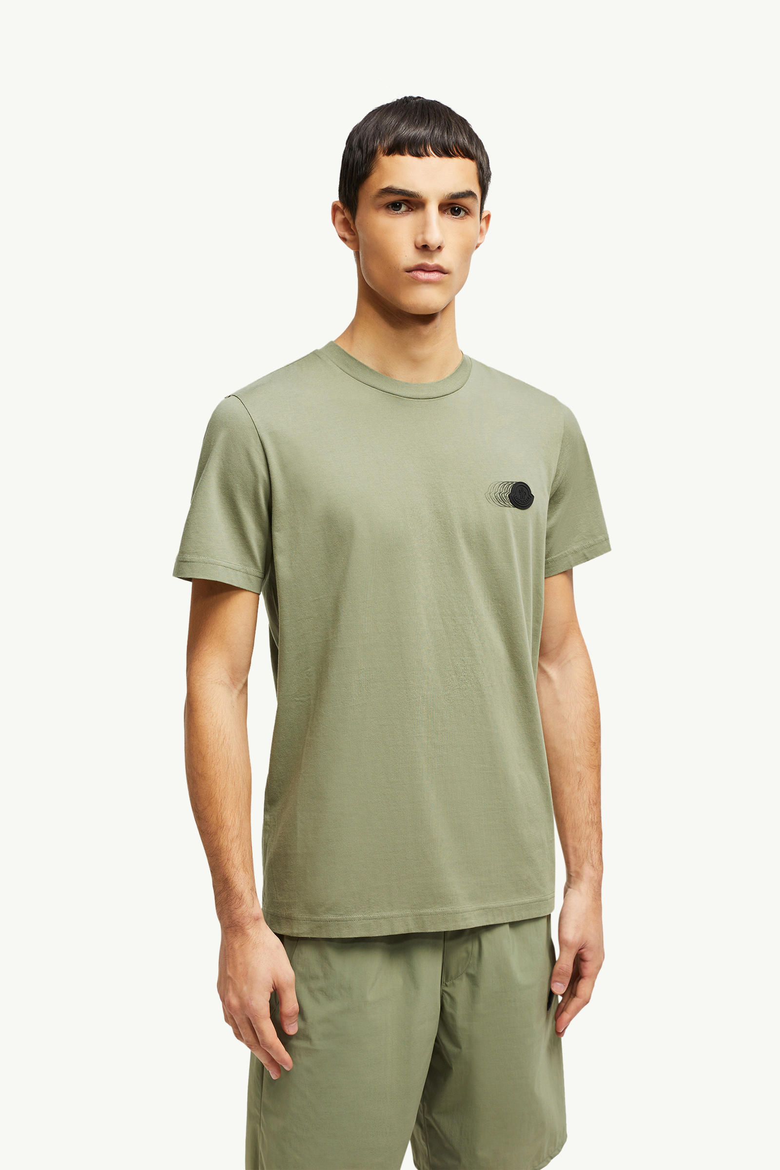 Faded Logo Motif Cotton T-Shirt Men Sage Green Moncler 3