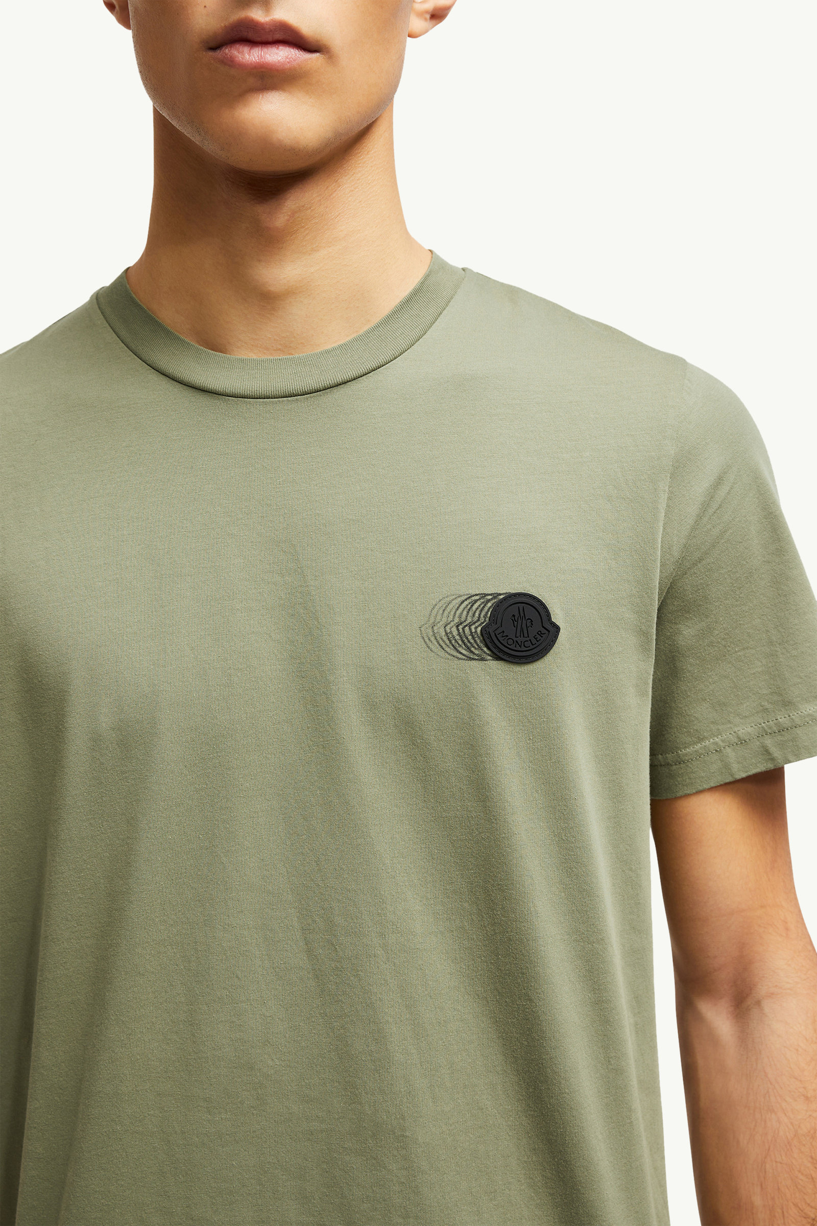 Faded Logo Motif Cotton T-Shirt Men Sage Green Moncler 5