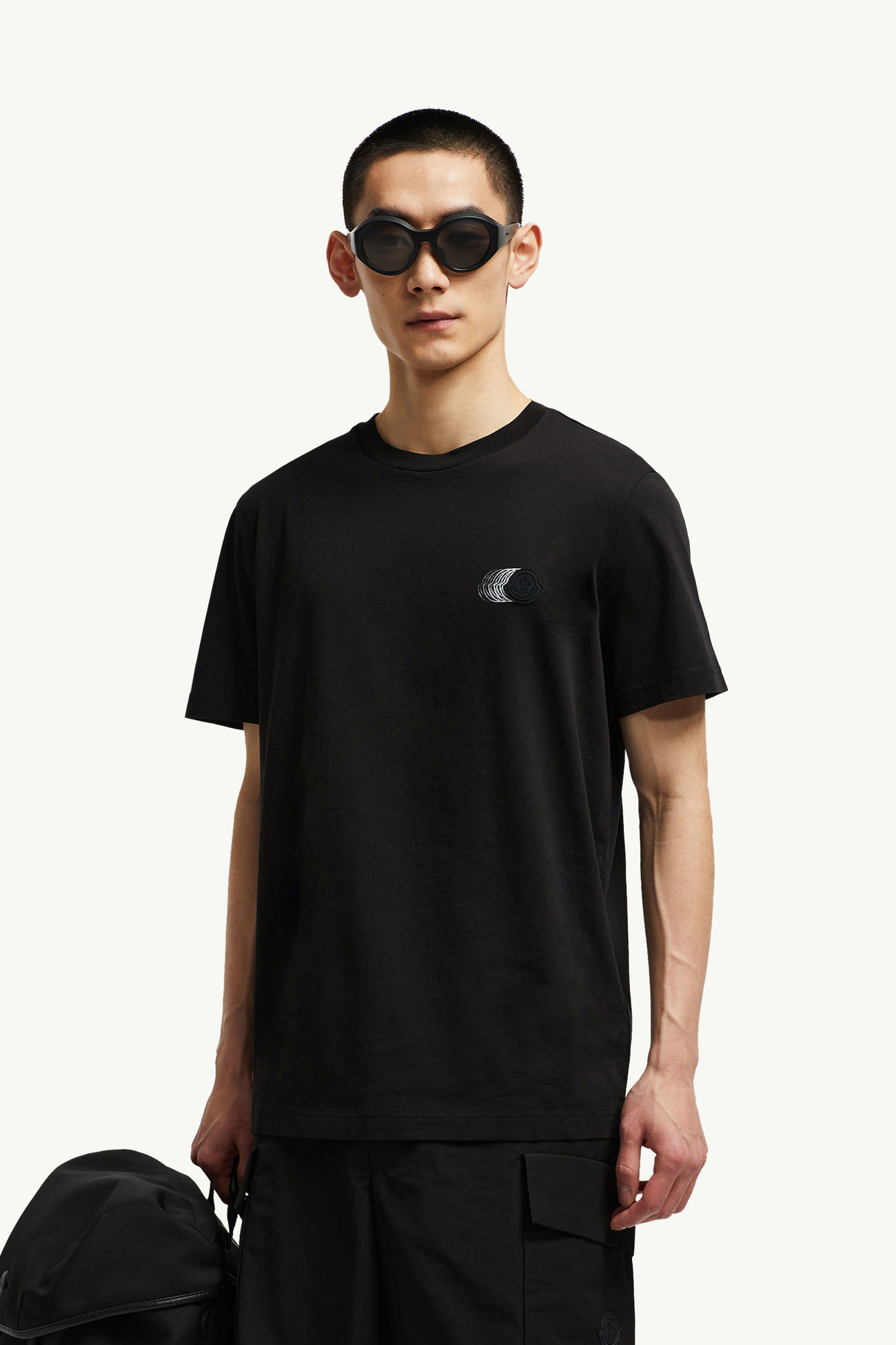 Faded Logo Motif Cotton T-Shirt Men Black Moncler 0