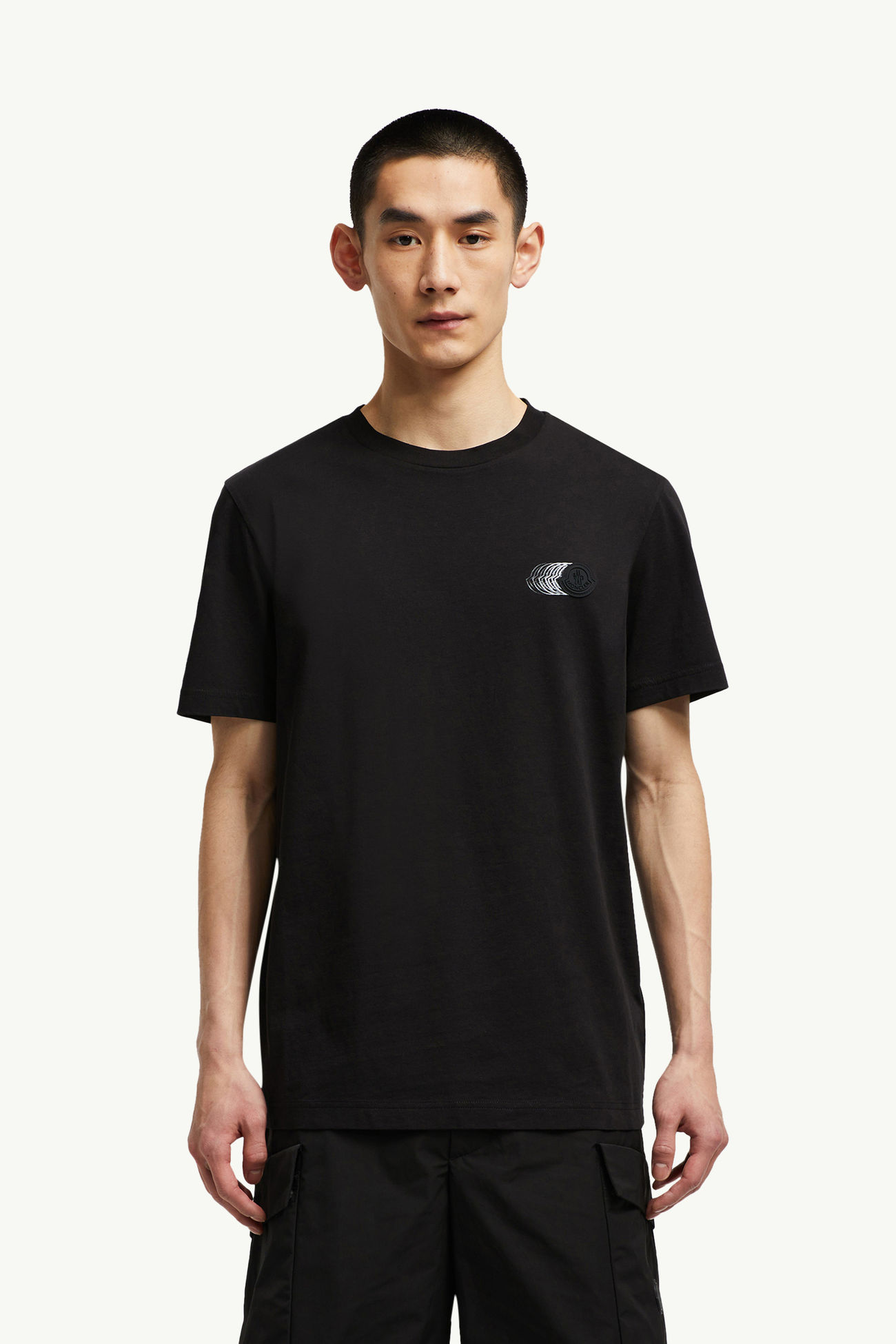 Faded Logo Motif Cotton T-Shirt Men Black Moncler 3