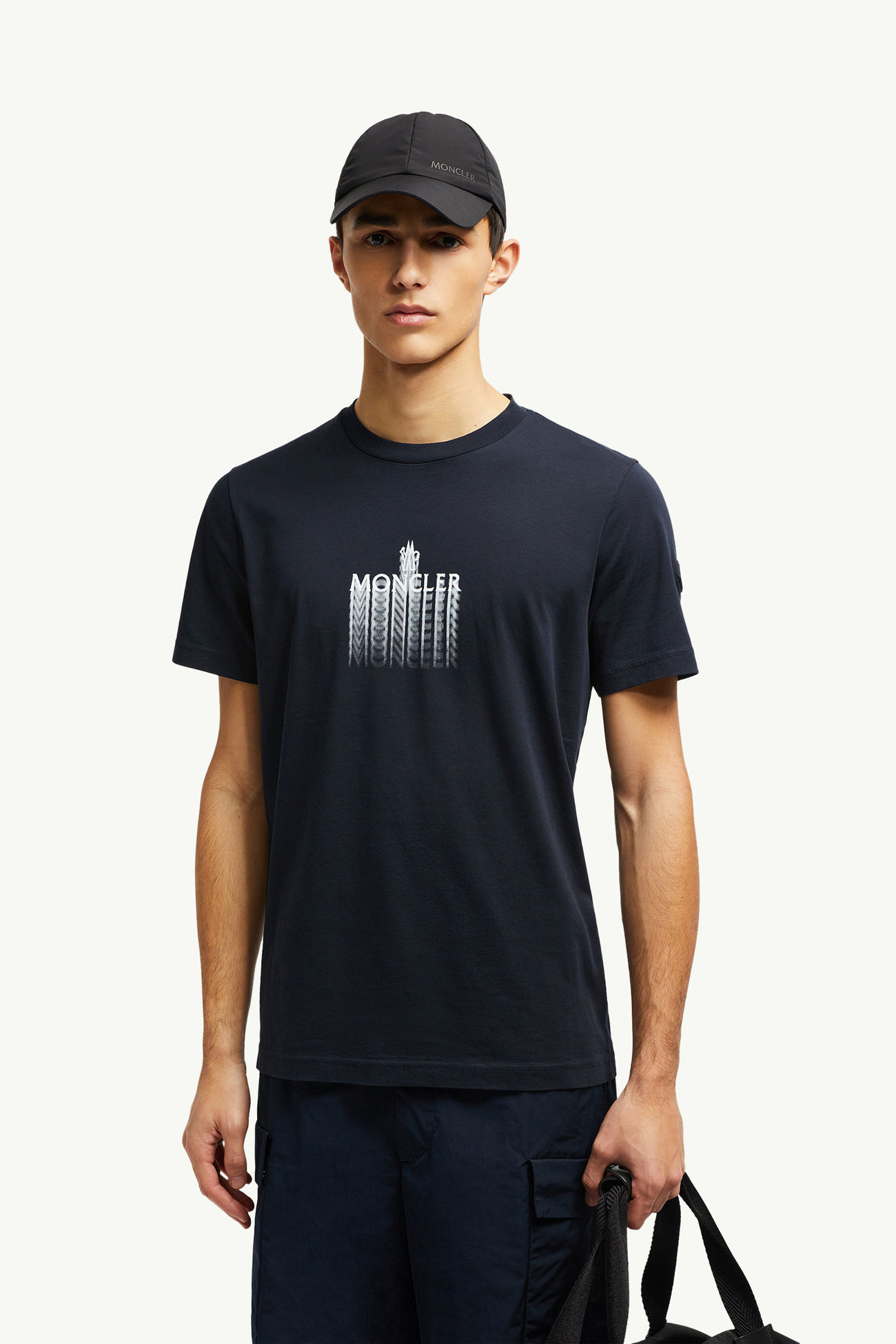 Faded Logo Cotton T-Shirt Men Navy Blue Moncler 0