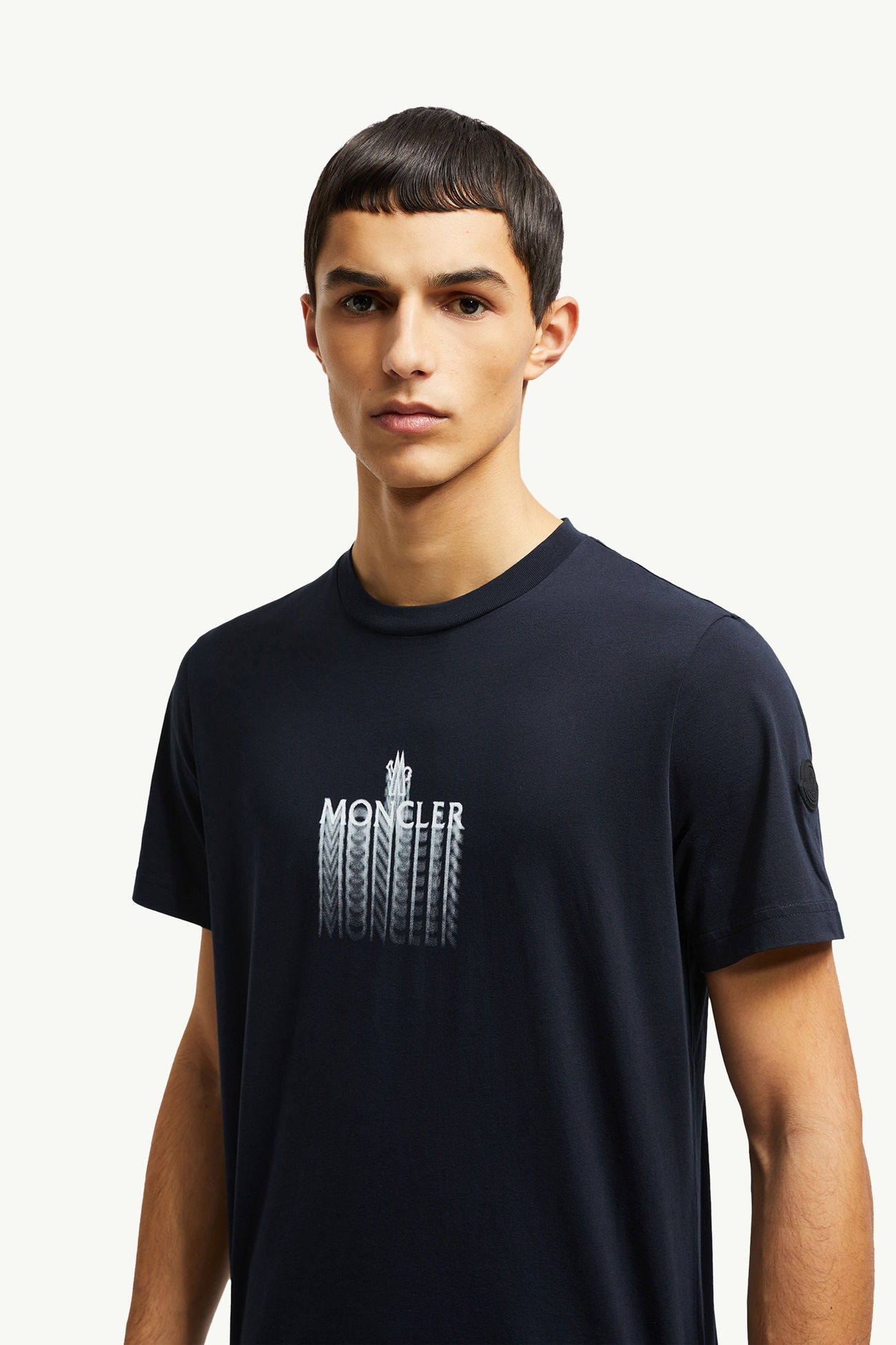 Faded Logo Cotton T-Shirt Men Navy Blue Moncler 1