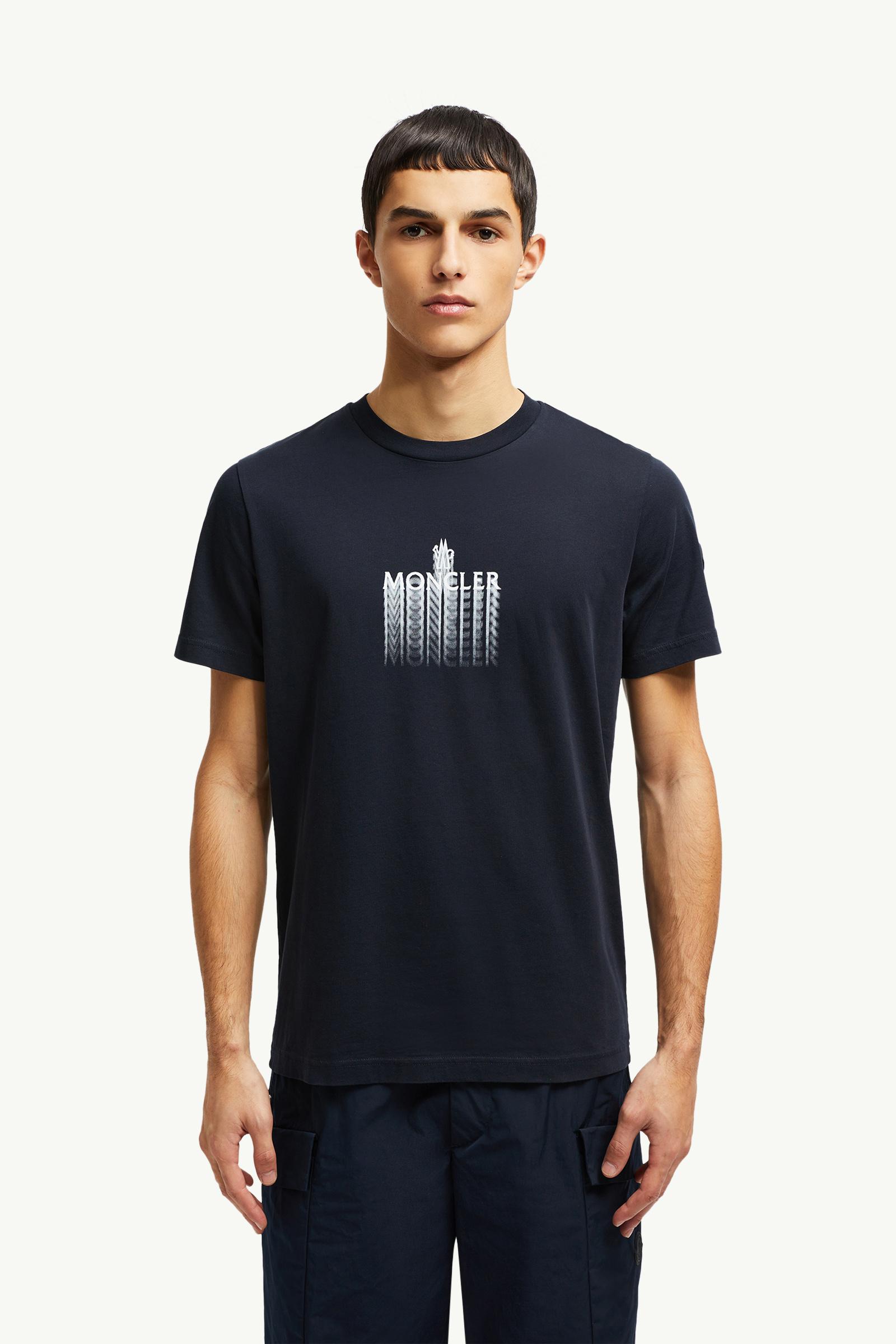 MONCLER ネイビー Tシャツ Navy Blue Embroidered Logo Cotton T-Shirt - Polos & T-shirts