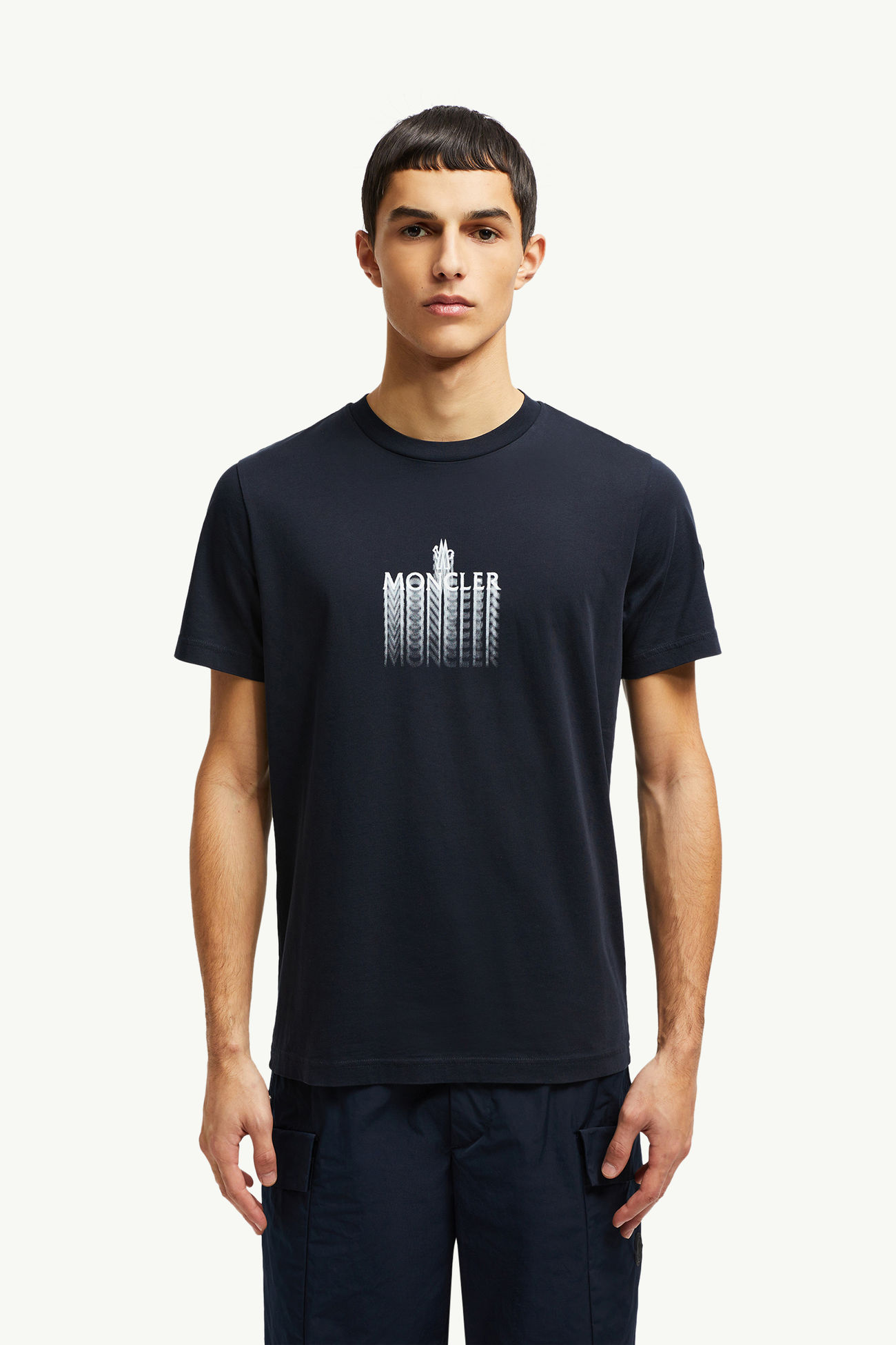 Faded Logo Cotton T-Shirt Men Navy Blue Moncler 3