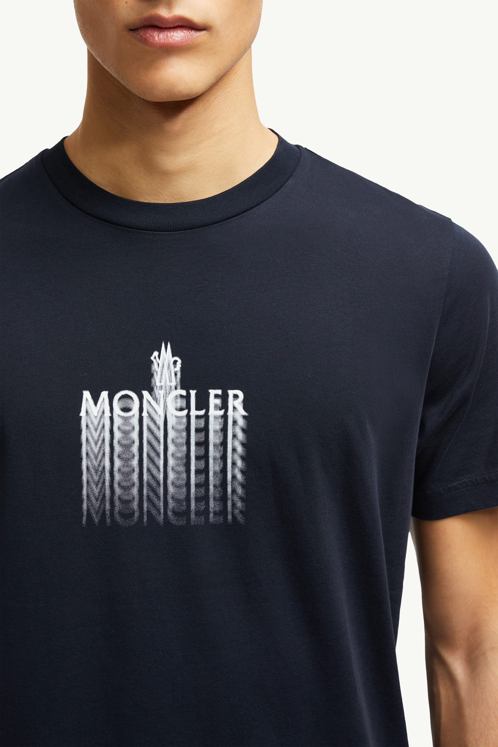 Faded Logo Cotton T-Shirt Men Navy Blue Moncler 5