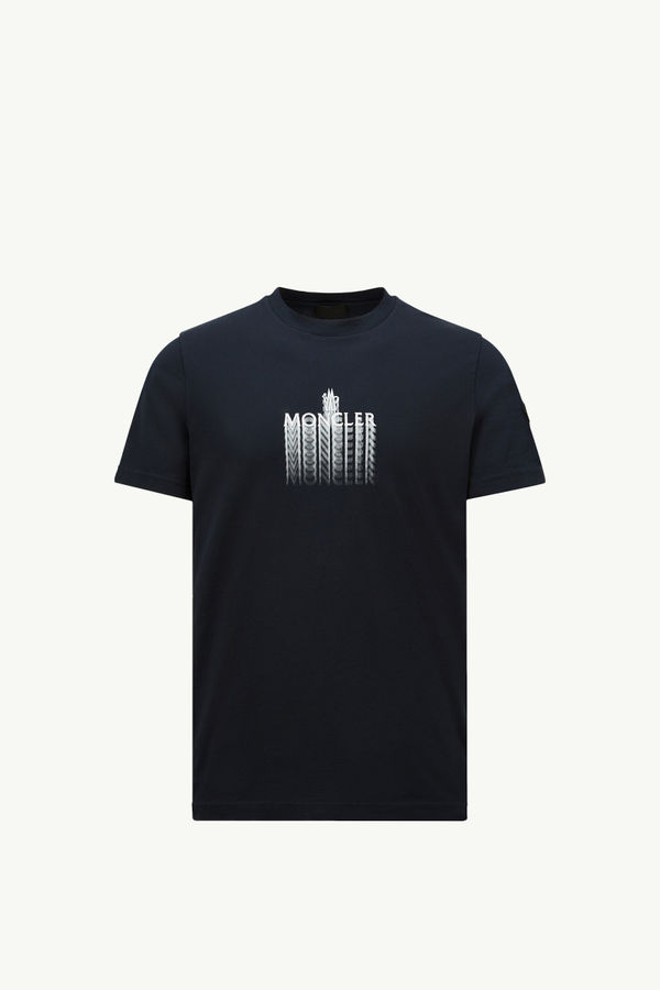 Faded Logo Cotton T-Shirt Men Navy Blue Moncler 2