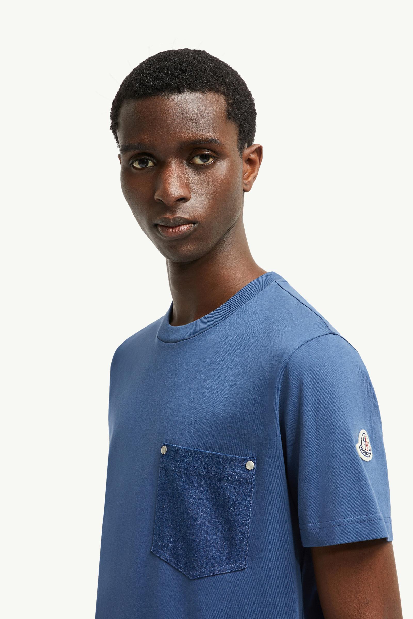 Cotton & Denim T-Shirt with Pocket Men Cobalt Blue Moncler 1