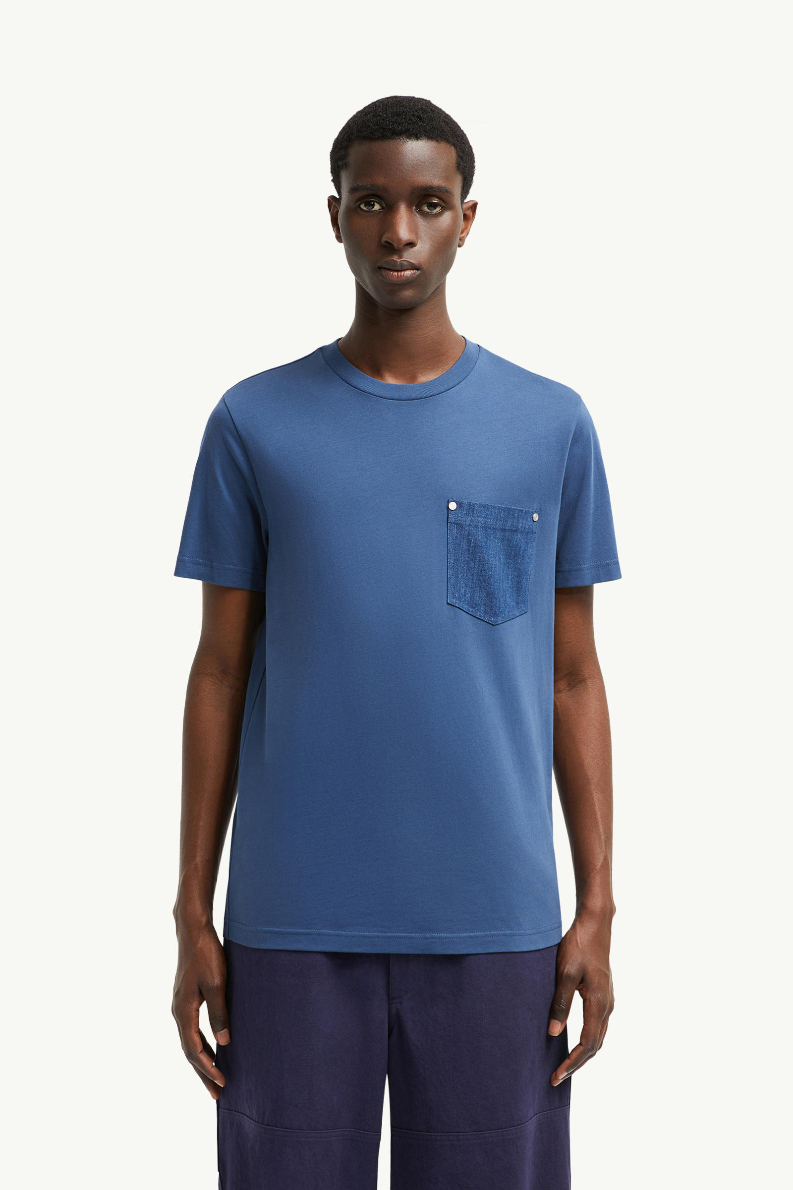 Cotton & Denim T-Shirt with Pocket Men Cobalt Blue Moncler 3