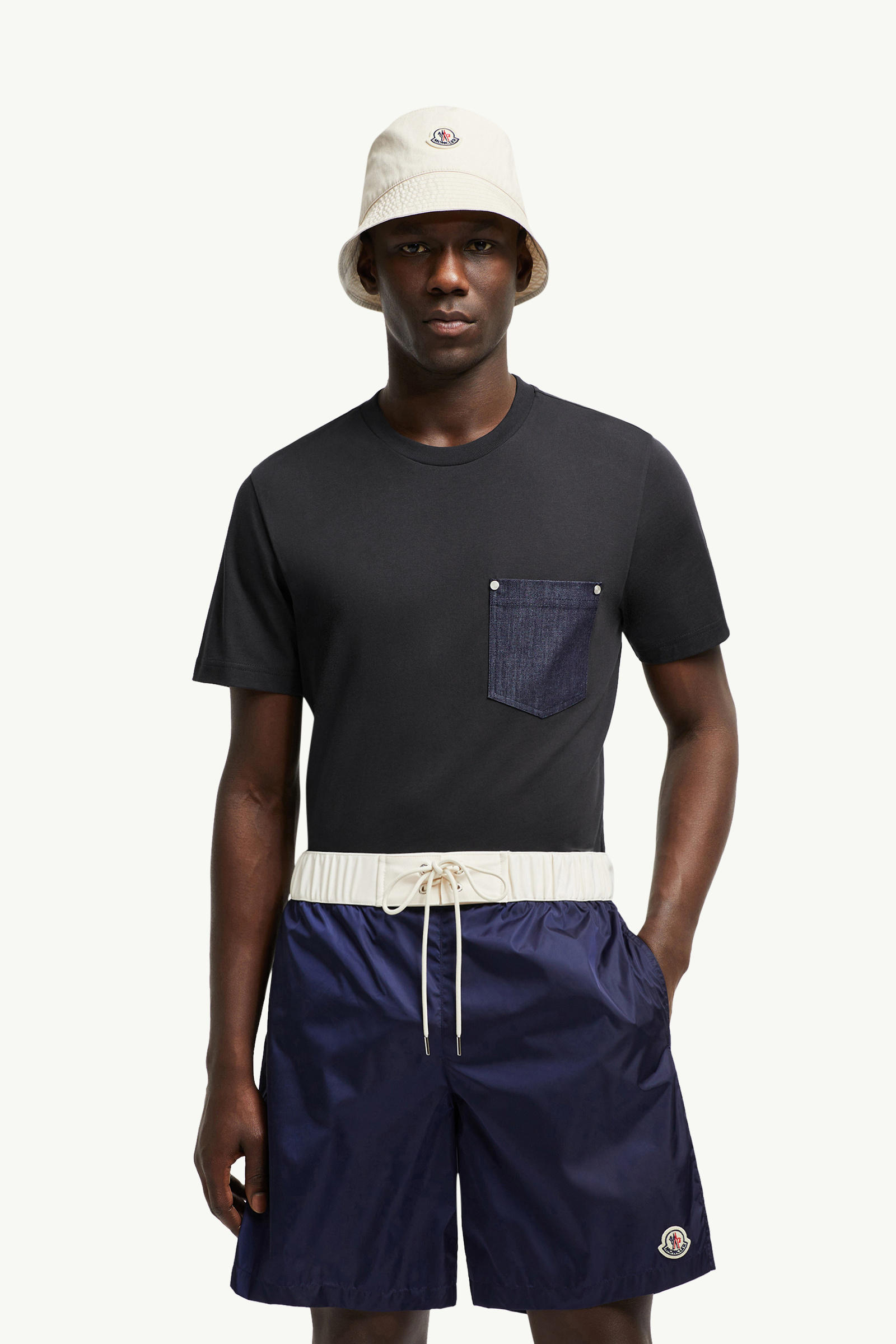 Cotton & Denim T-Shirt with Pocket Men Navy Blue Moncler 0
