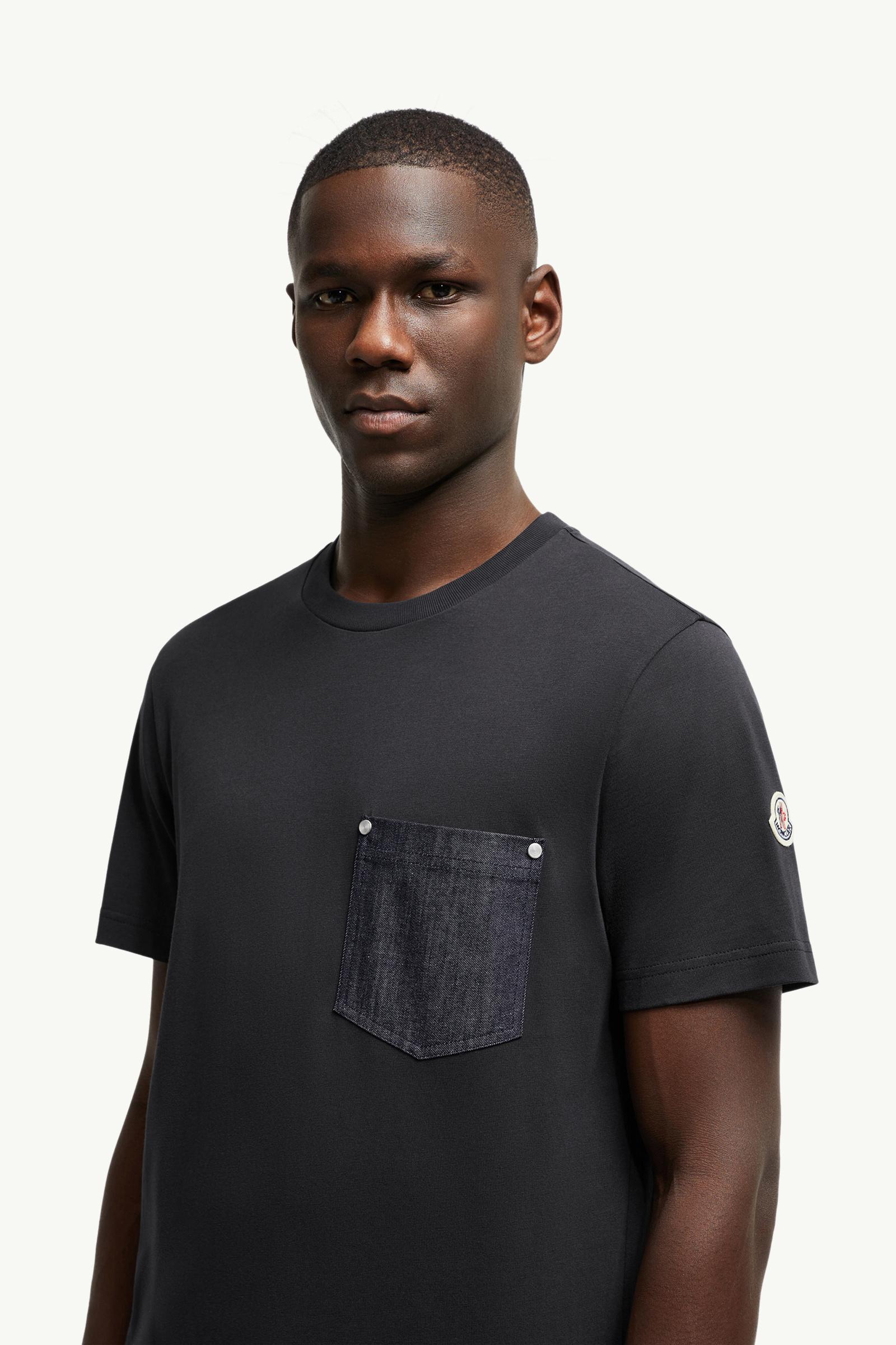 Cotton & Denim T-Shirt with Pocket Men Navy Blue Moncler 1