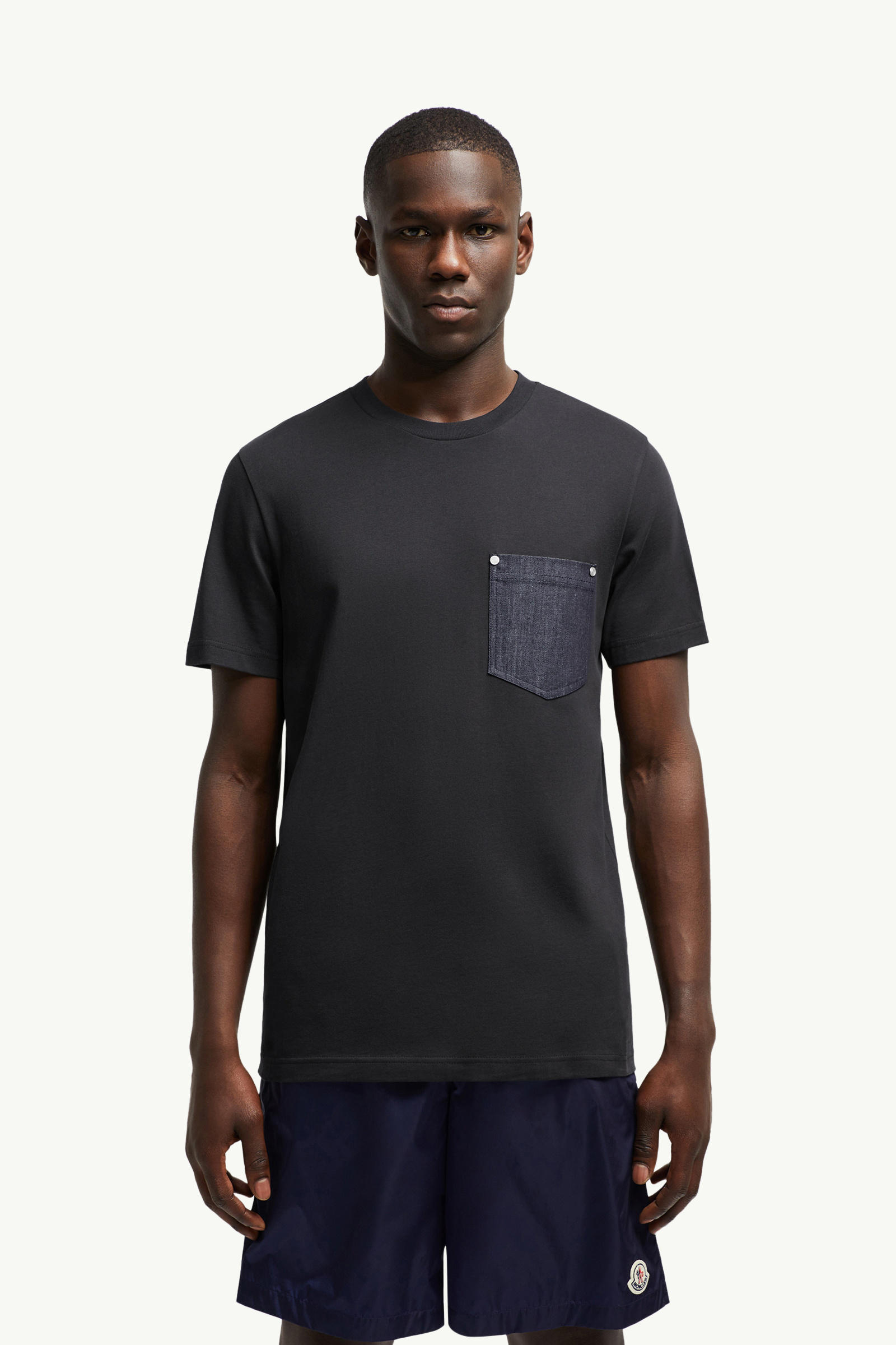 Cotton & Denim T-Shirt with Pocket Men Navy Blue Moncler 3