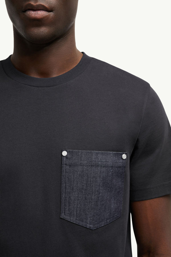 T-shirt en coton et denim avec poche Hommes Bleu marine Moncler 5