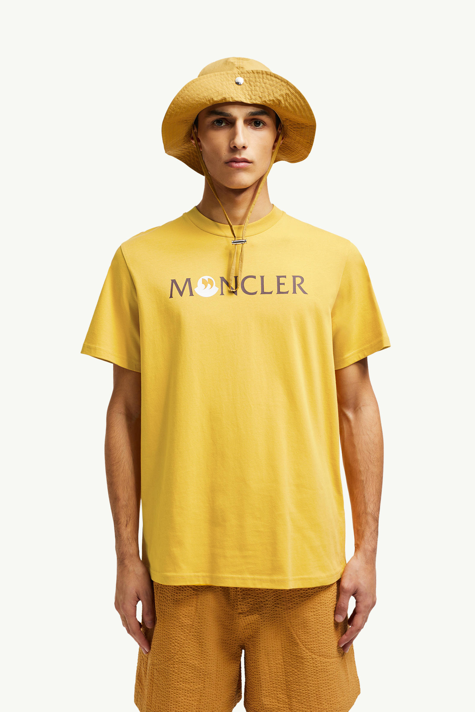 Punctuation Logo Cotton T-Shirt Men Yellow Moncler 0