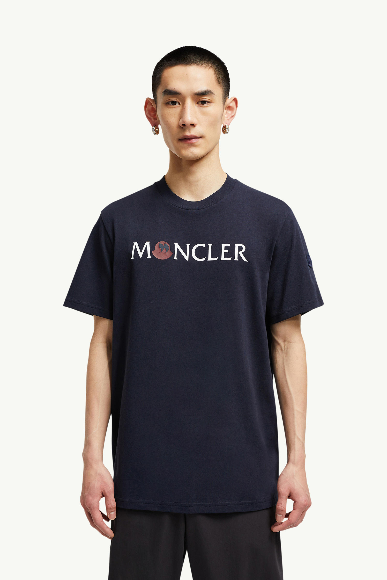 Punctuation Logo Cotton T-Shirt Men Dark Blue Moncler 3