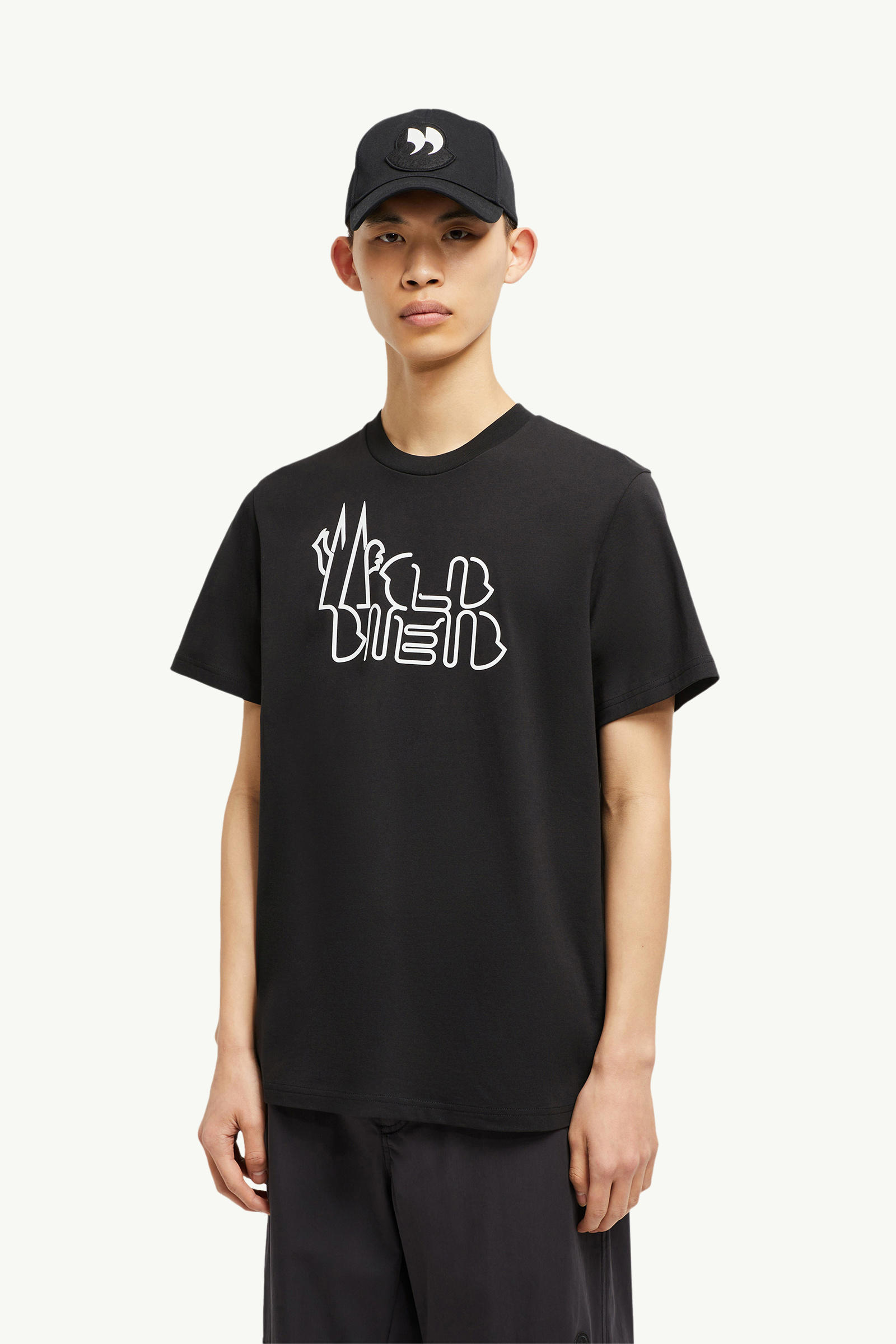 T-Shirt aus Baumwolle mit geschwungenem Logo Herren Schwarz Moncler 0
