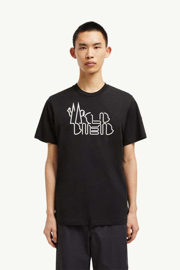 Curved Logo Cotton T-Shirt Men Black Moncler 3