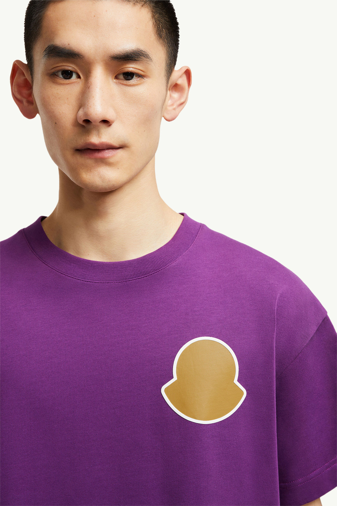 Curved Logo Cotton T-Shirt Men Purple Moncler 1