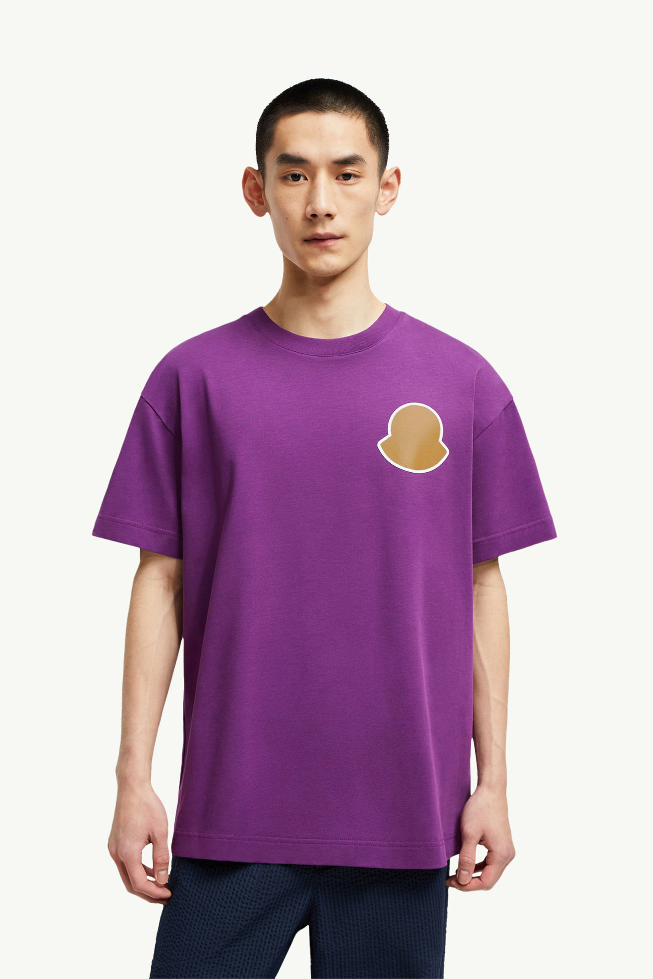 Curved Logo Cotton T-Shirt Men Purple Moncler 3